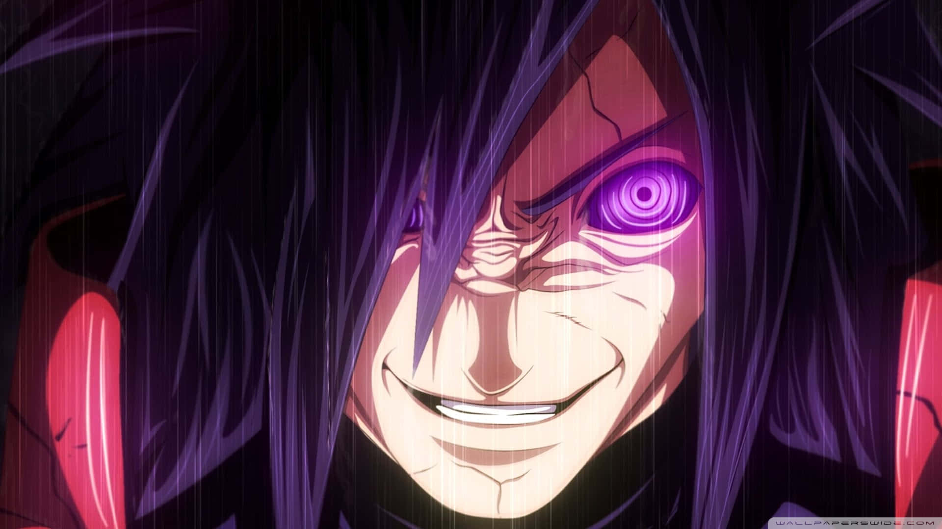 Madara Uchiha, glowing purple eyes, dark hair, Full HD Desktop Wallpaper