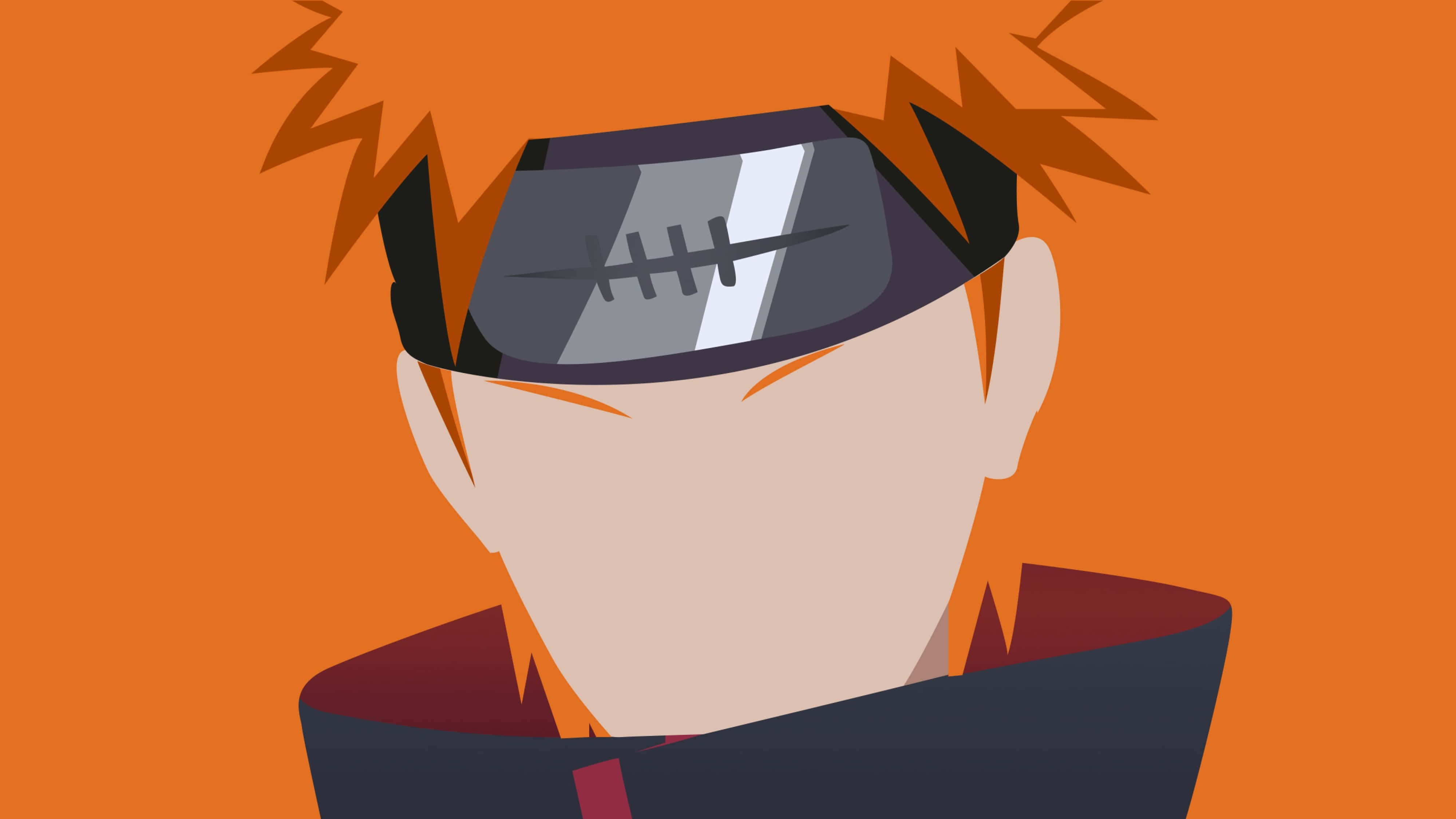 Naruto Pain, spiky orange hair, black headband, 4K Desktop Wallpaper