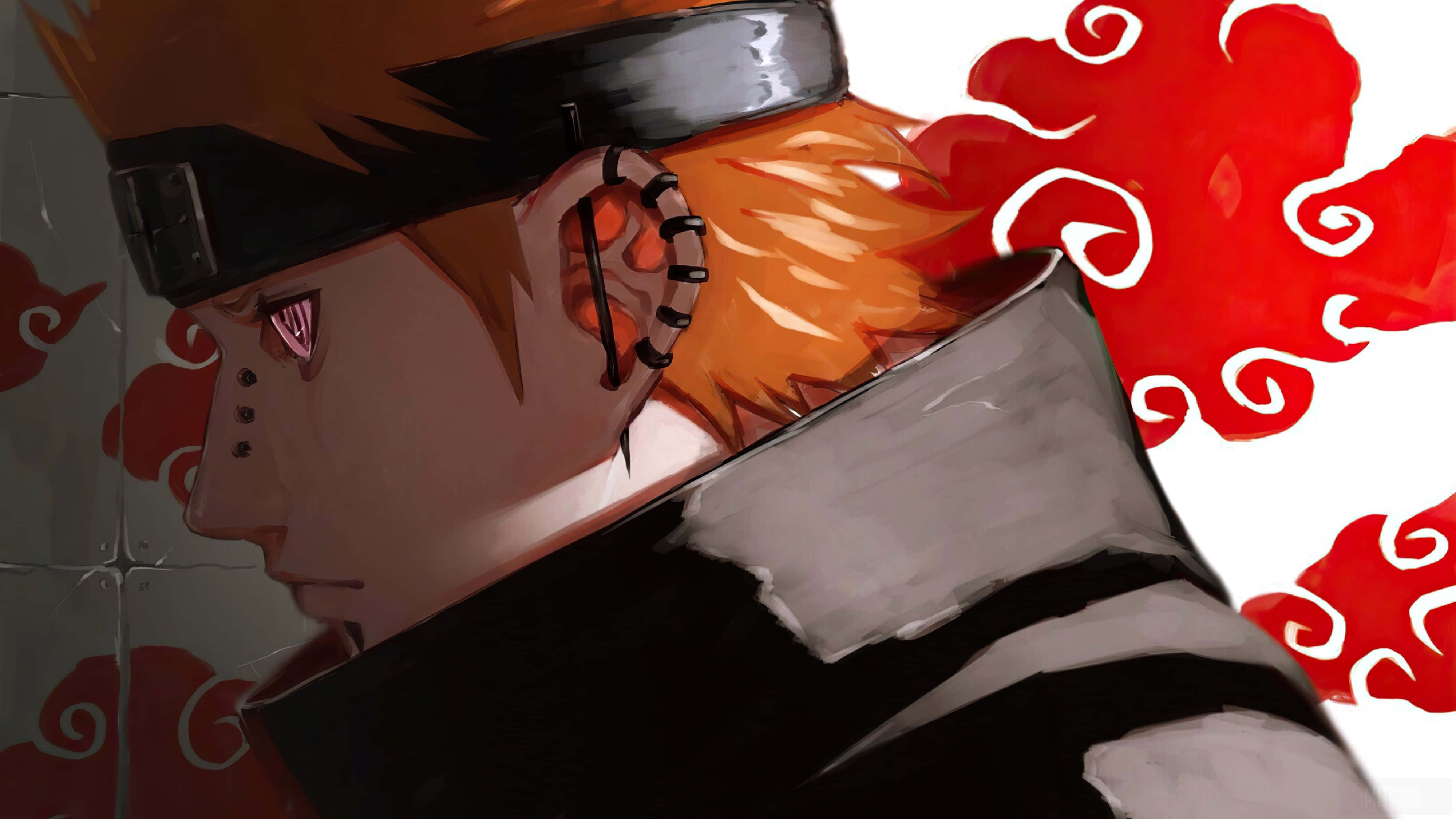 Naruto Pain, orange hair, black headband, 4K Desktop Wallpaper