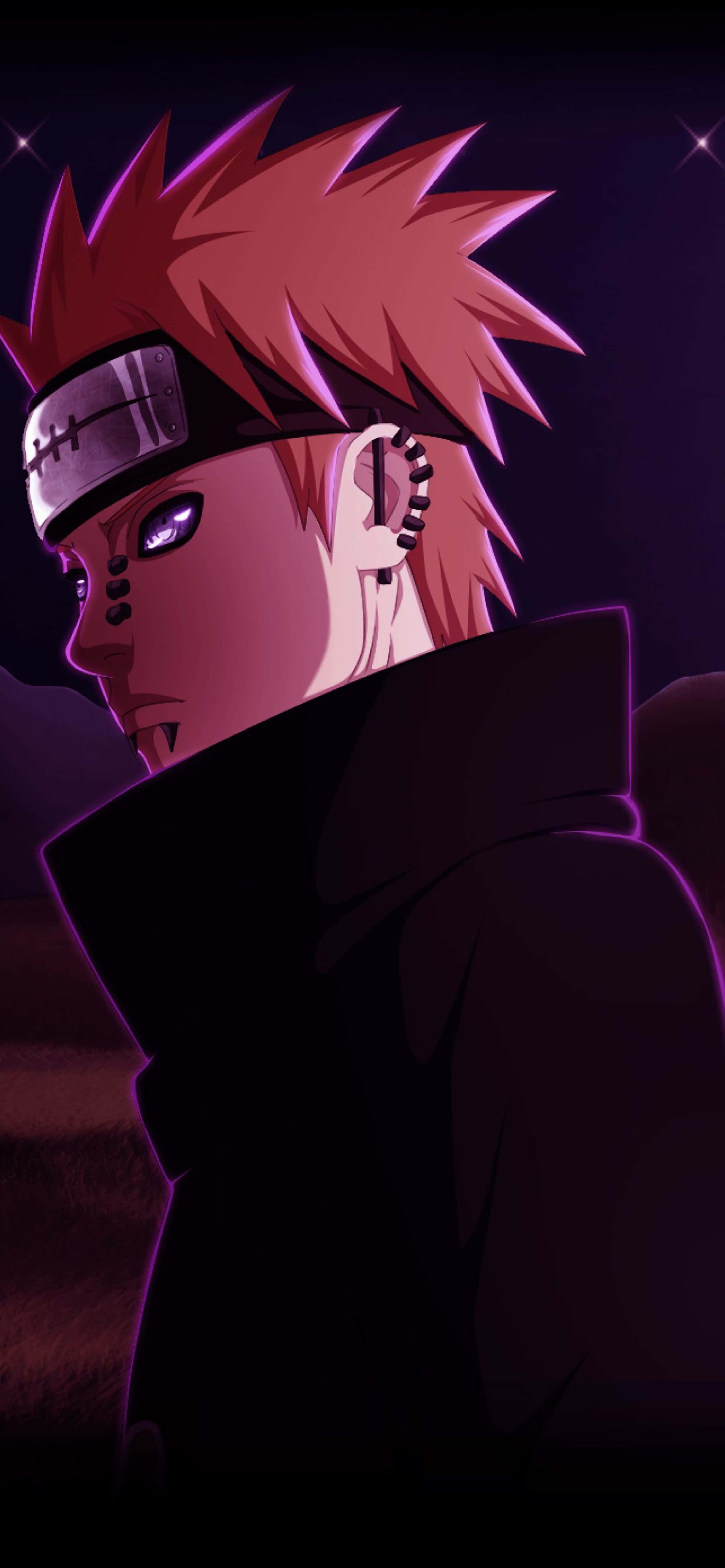 Naruto Pain 4K, spiky red hair, purple eyes, 8K Phone Wallpaper