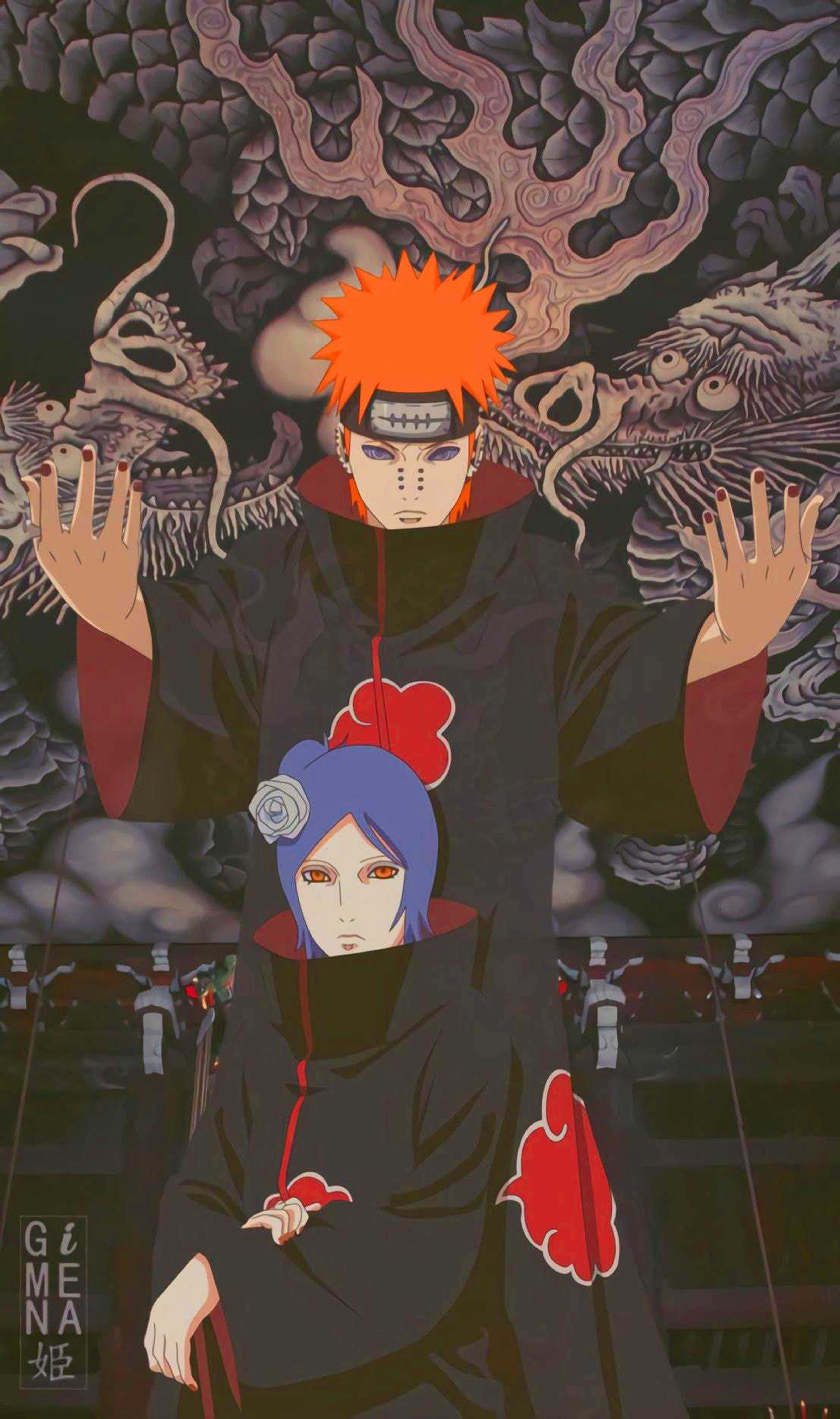 Naruto Pain 4K, anime characters, black cloaks, 5K Phone Wallpaper