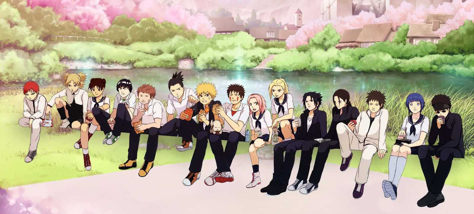 Naruto, anime characters, riverbank, HD Desktop Wallpaper