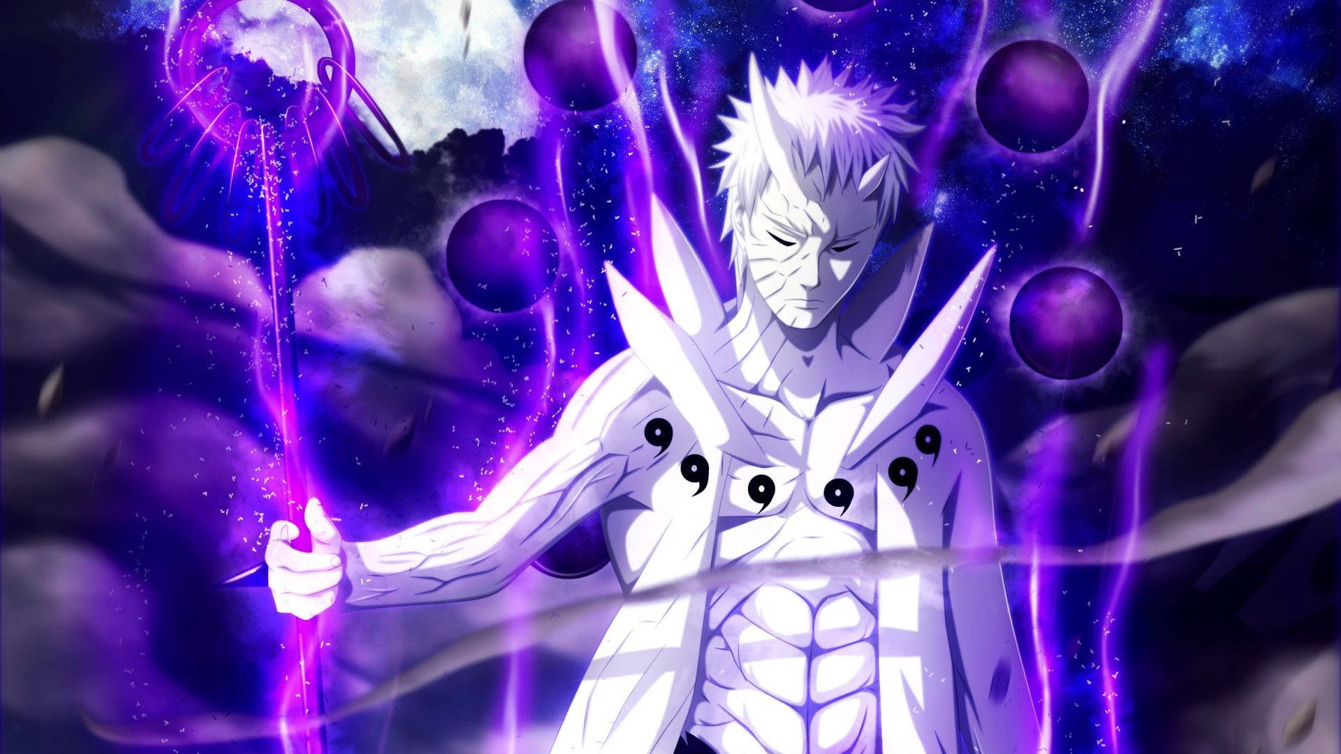Naruto, nine tailed beast, white hair, Full HD Desktop Wallpaper