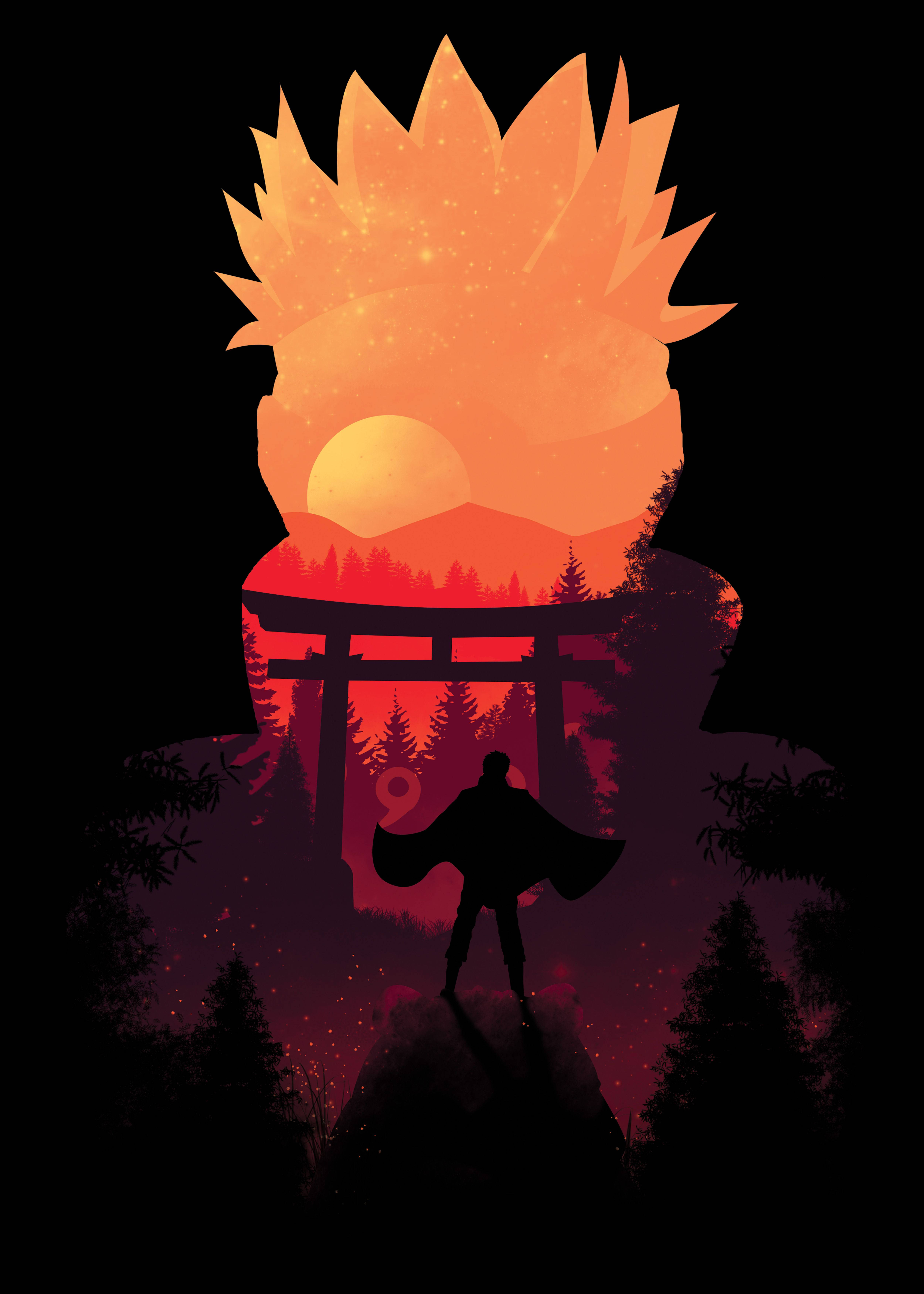 Naruto, silhouette, torii gate, 5K Phone Wallpaper