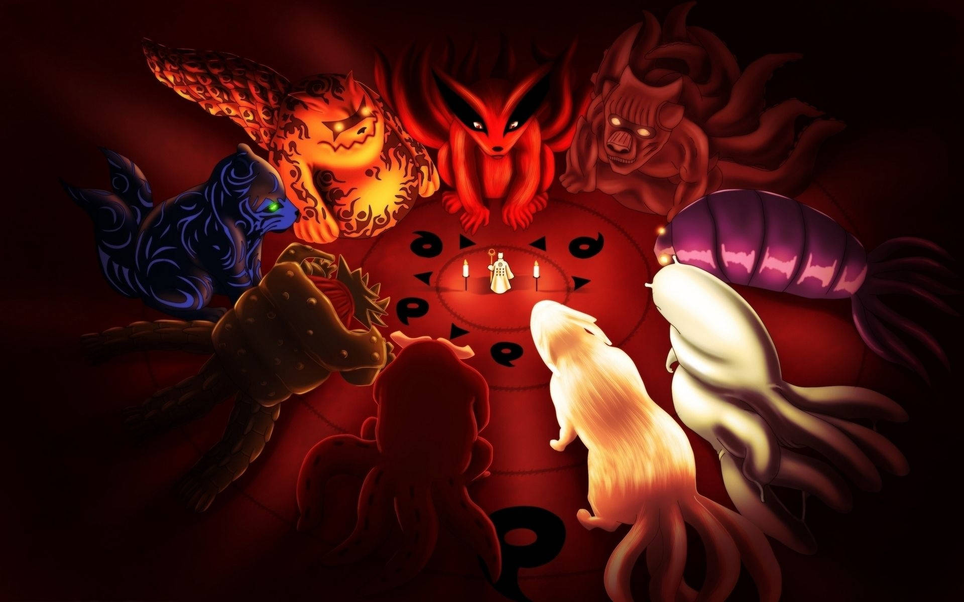 Naruto, tailed beasts, nine glowing tailed beasts, Full HD Desktop Wallpaper