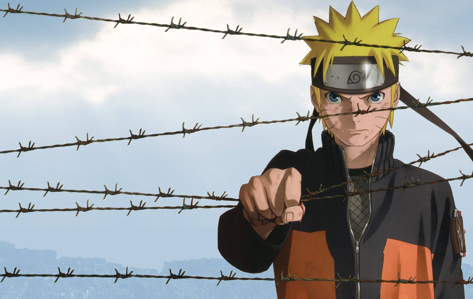 Naruto, barbed wire, cloudy sky, HD Desktop Wallpaper