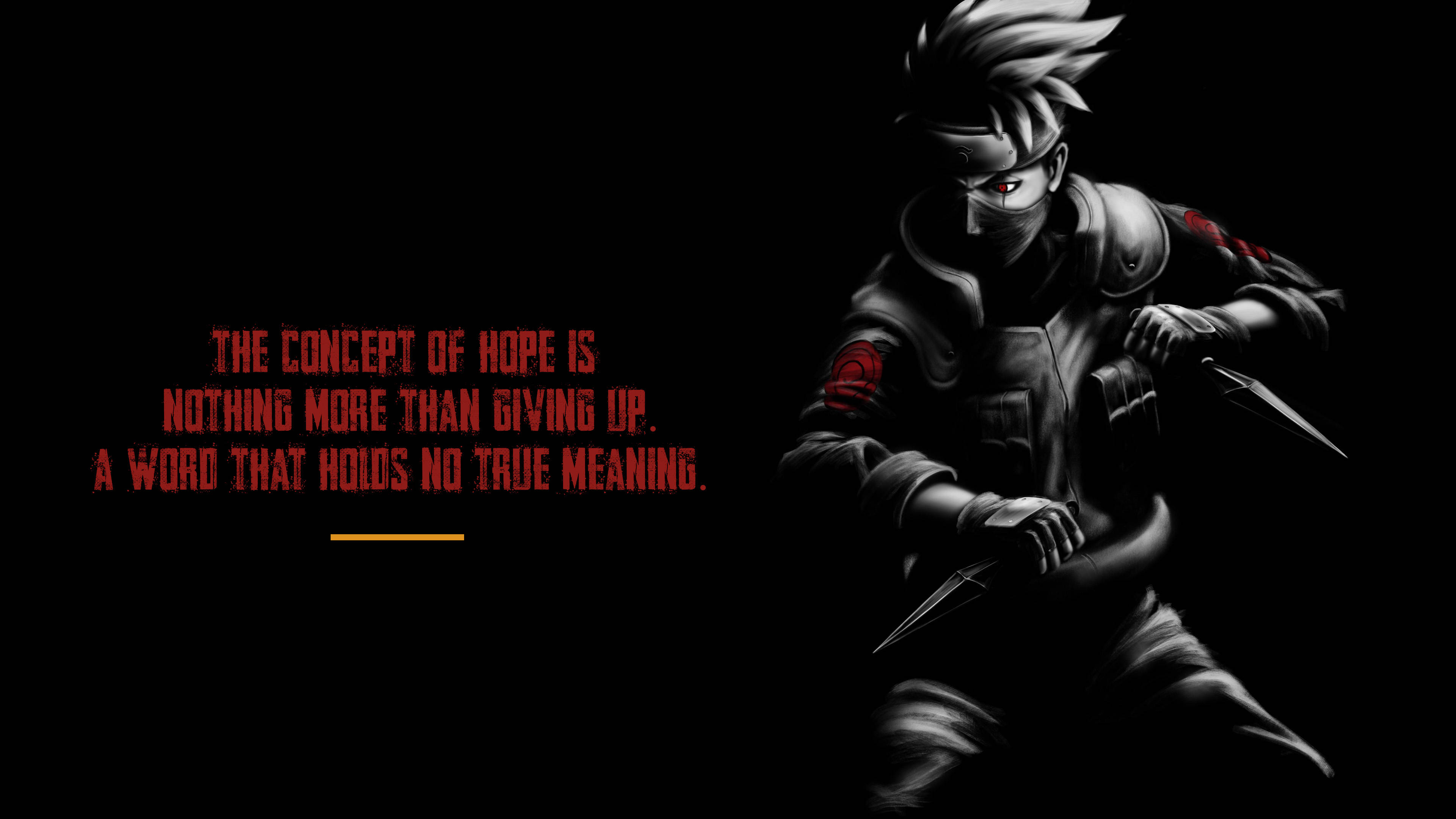 Naruto, kunai knives, red markings, 4K Desktop Wallpaper