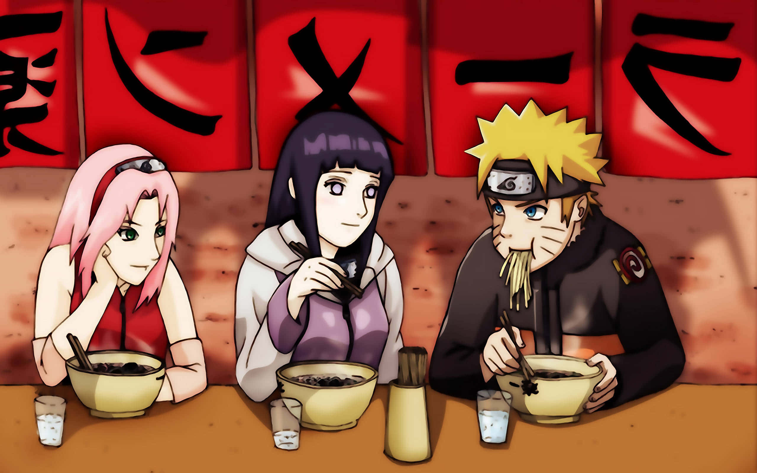 Naruto Ramen, Anime shows, red banners, 2K Desktop Wallpaper