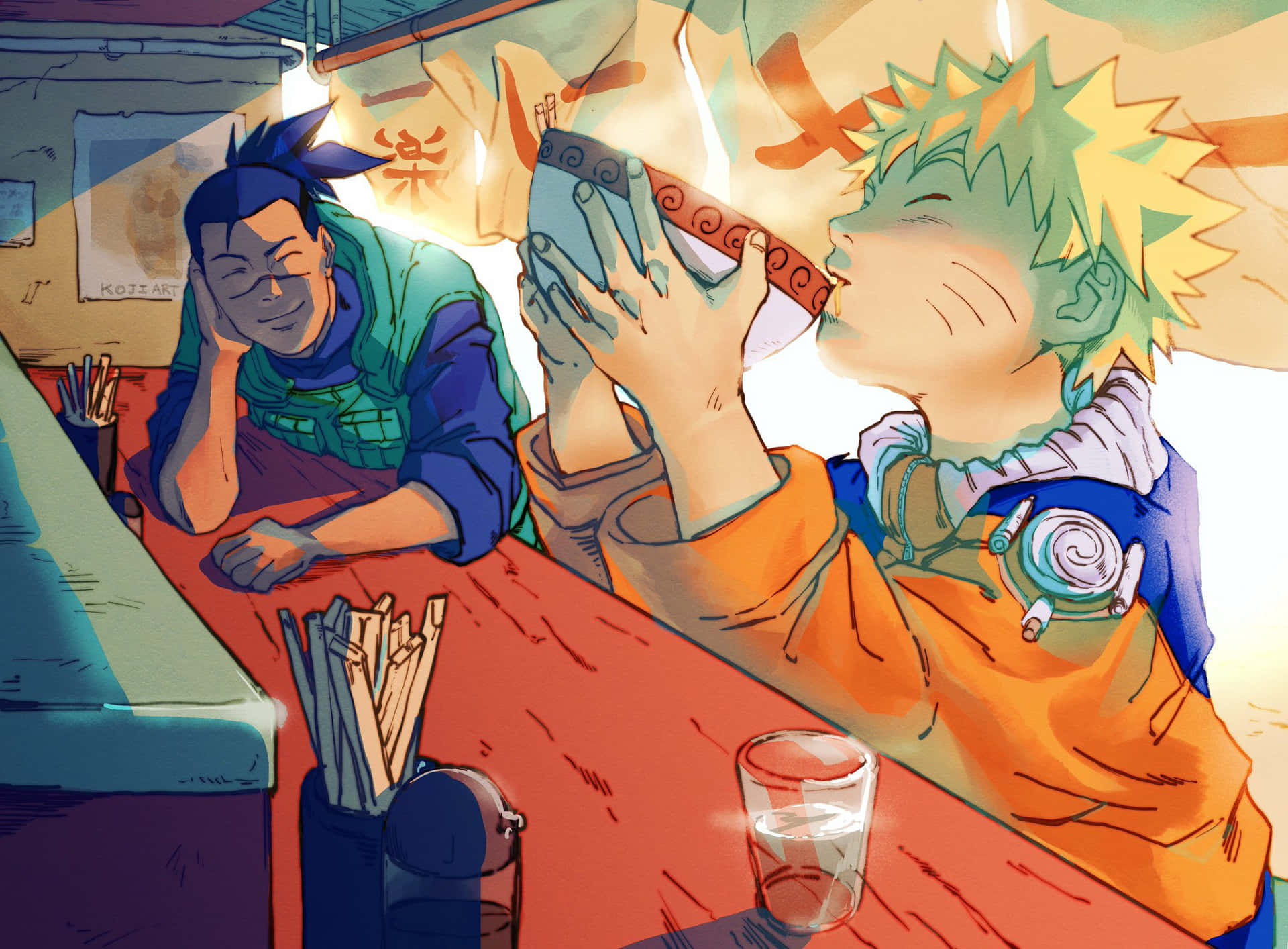 Naruto, anime characters, wooden bar, Full HD Desktop Wallpaper