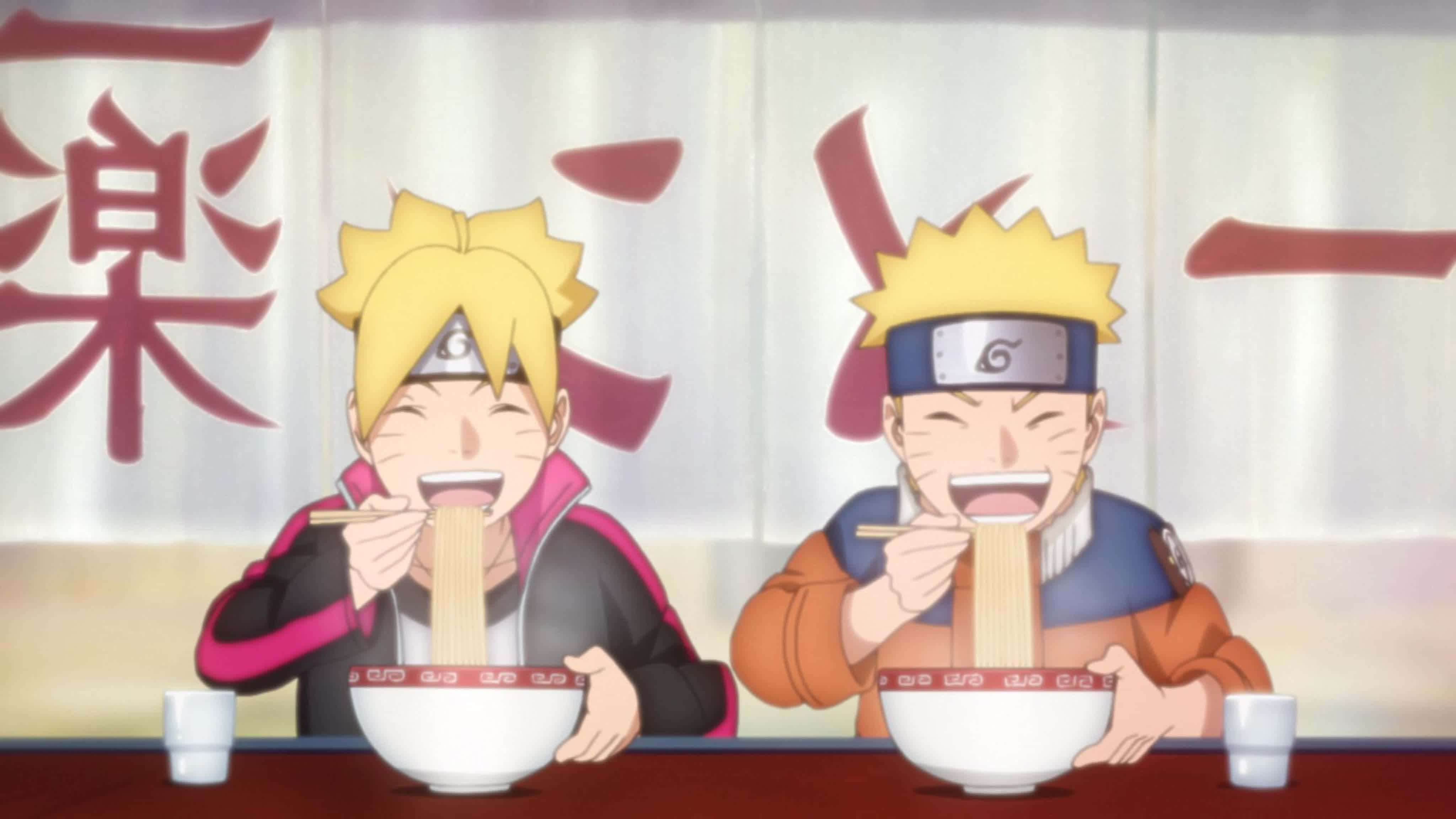 Naruto, spiky blonde hair, steaming ramen noodles, 4K Desktop Wallpaper