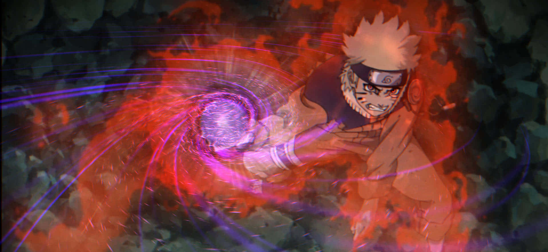 Naruto, Rasengan, swirling red and purple chakra sphere, Full HD Desktop Wallpaper