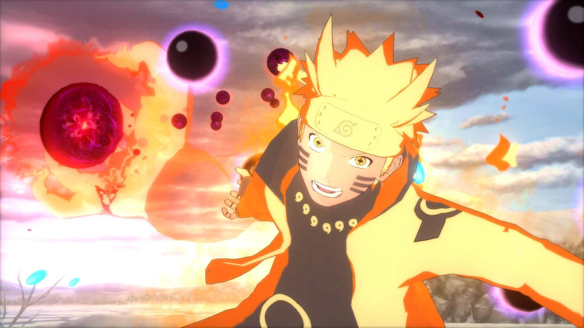Naruto, orange and black outfit, fiery chakra spheres, Full HD Desktop Wallpaper