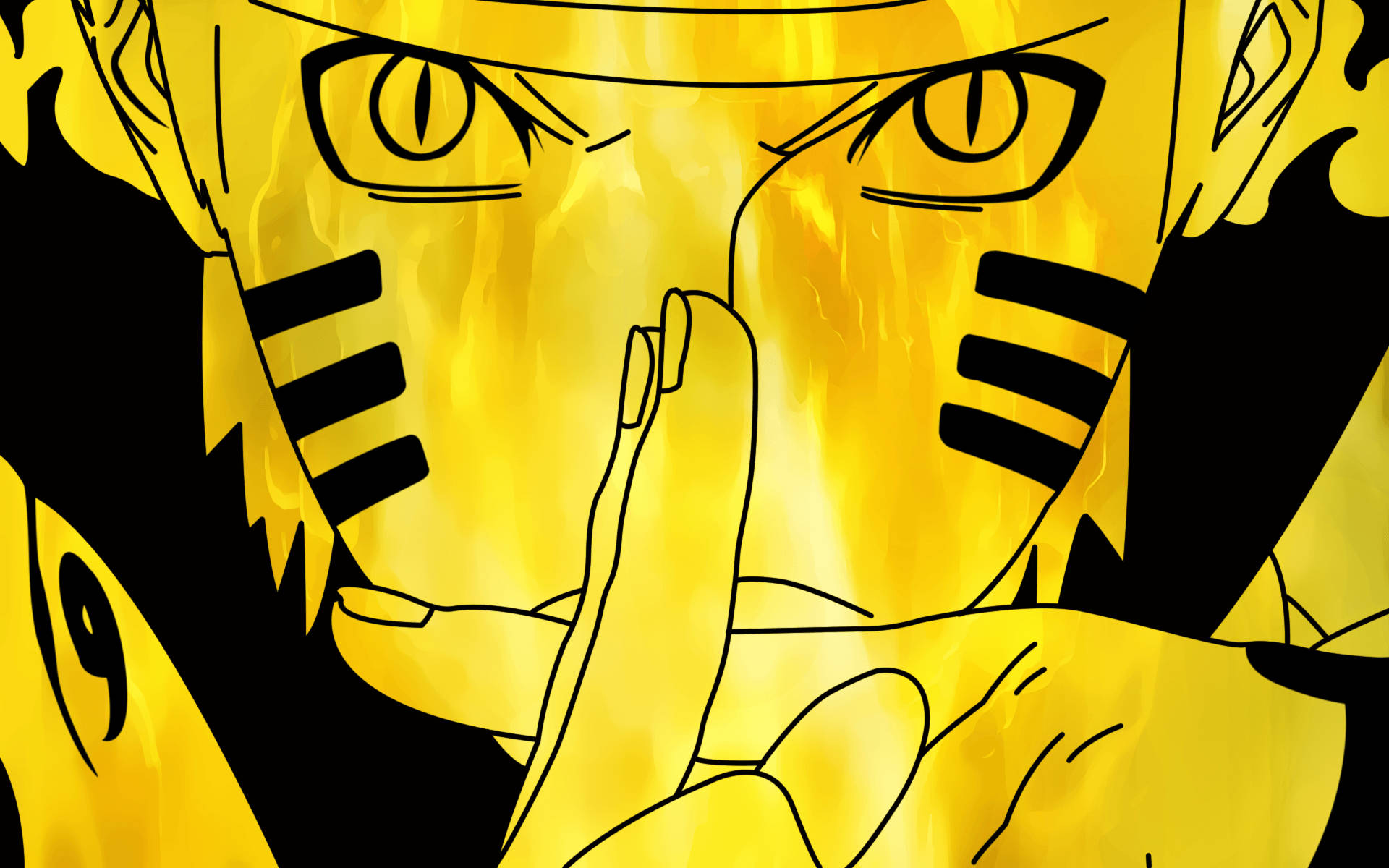 Naruto, jutsu hand sign, glowing yellow eyes, Full HD Desktop Wallpaper