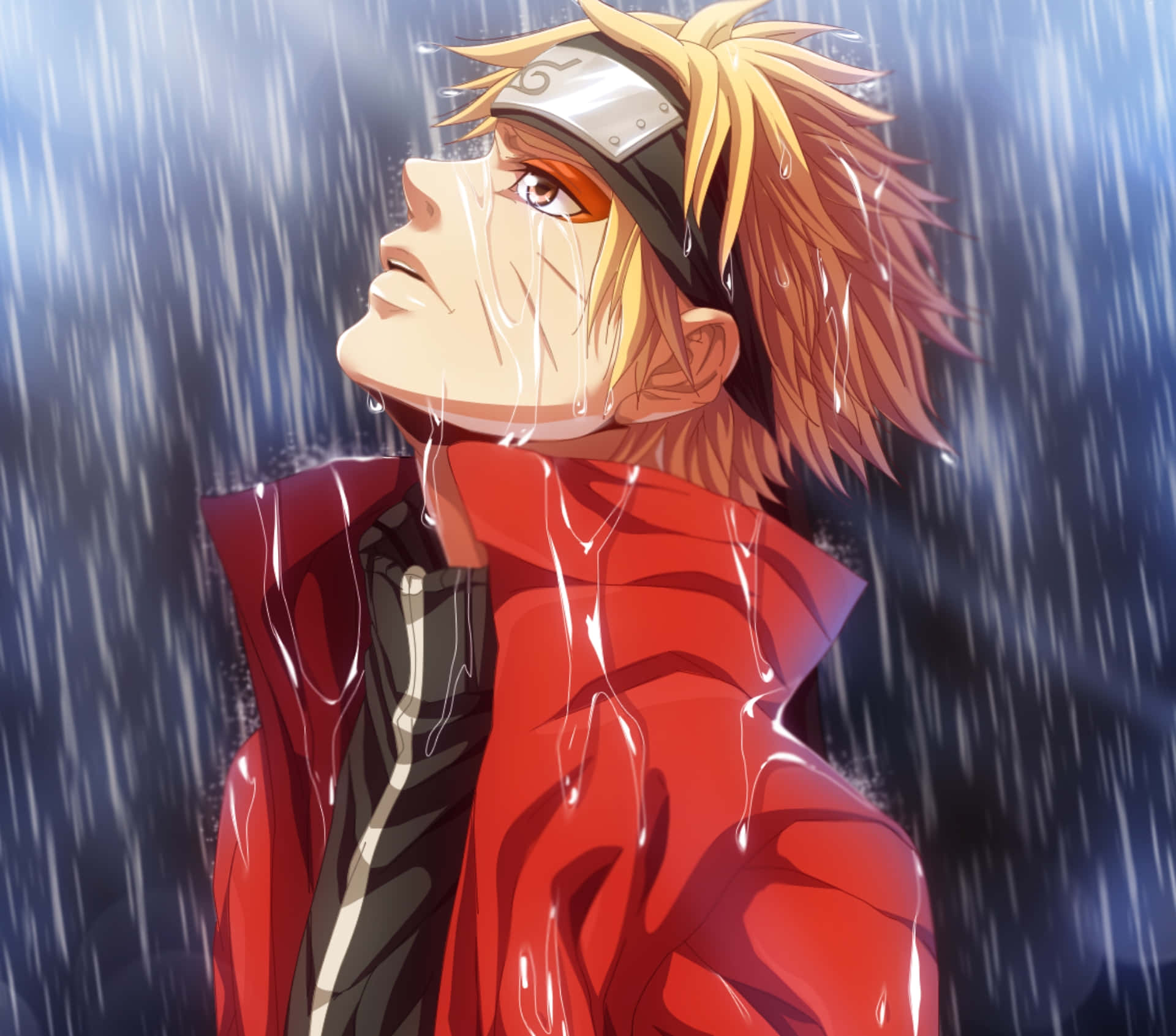 Naruto, red jacket, rain, Full HD Desktop Wallpaper