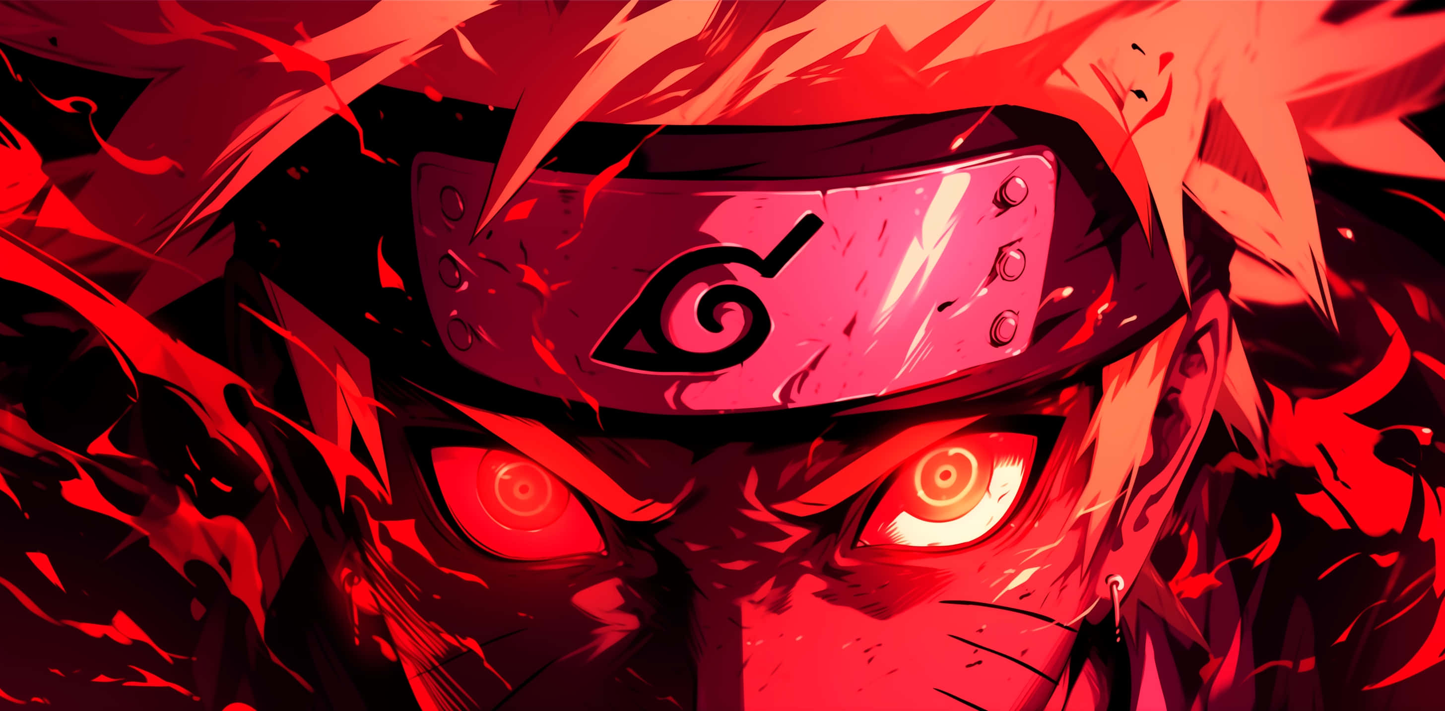 Naruto, fierce red aura, glowing red eyes, 2K Desktop Wallpaper