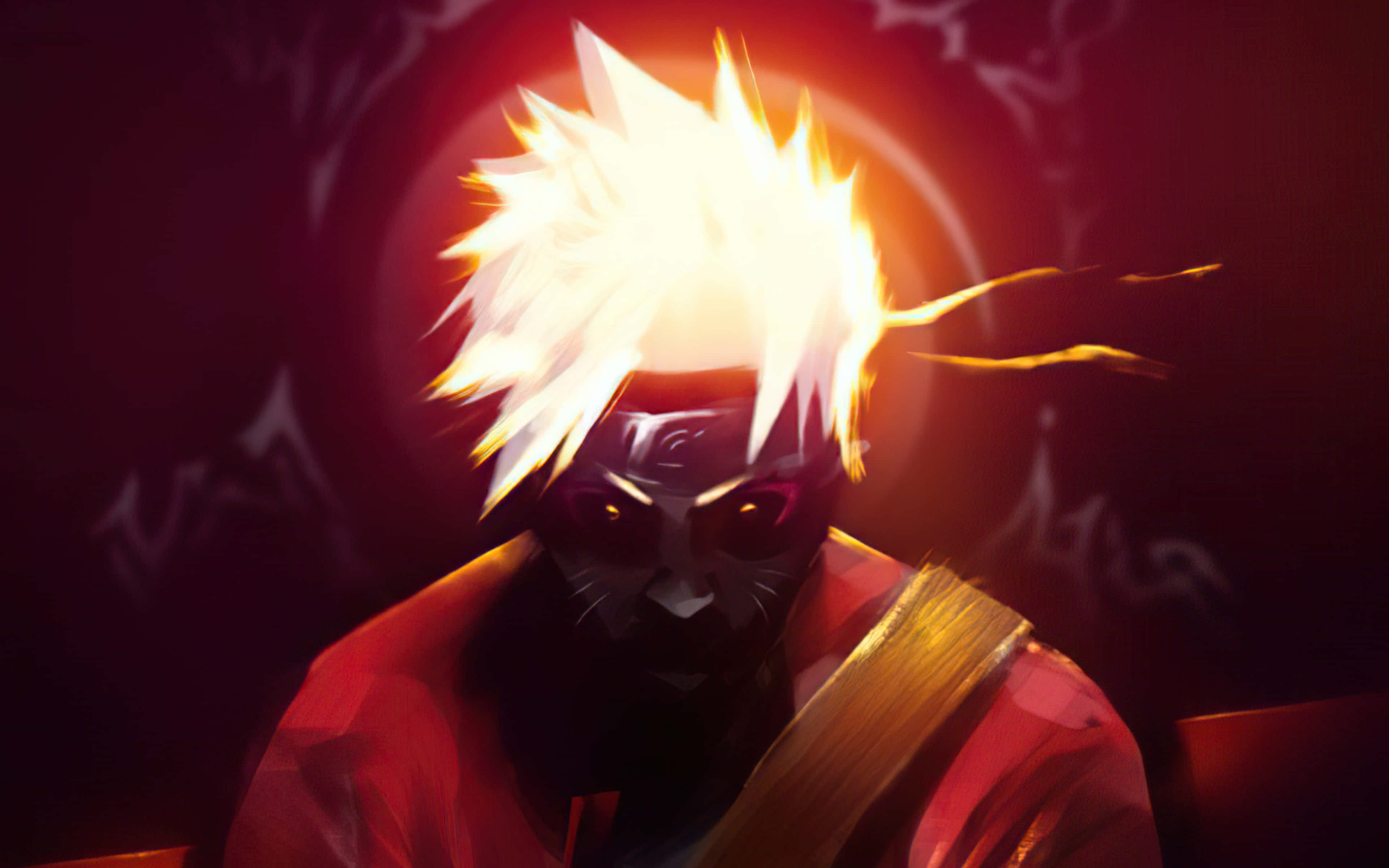 Naruto, glowing hair, red, 4K Desktop Wallpaper