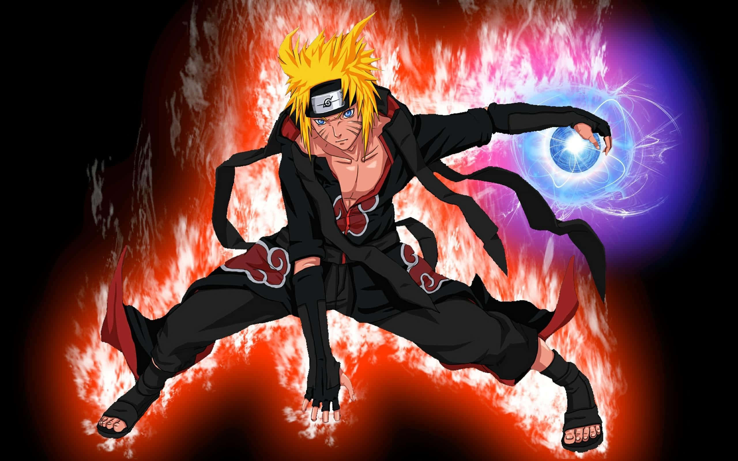 Naruto, Sage Mode, black cloak with red clouds, 2K Desktop Wallpaper