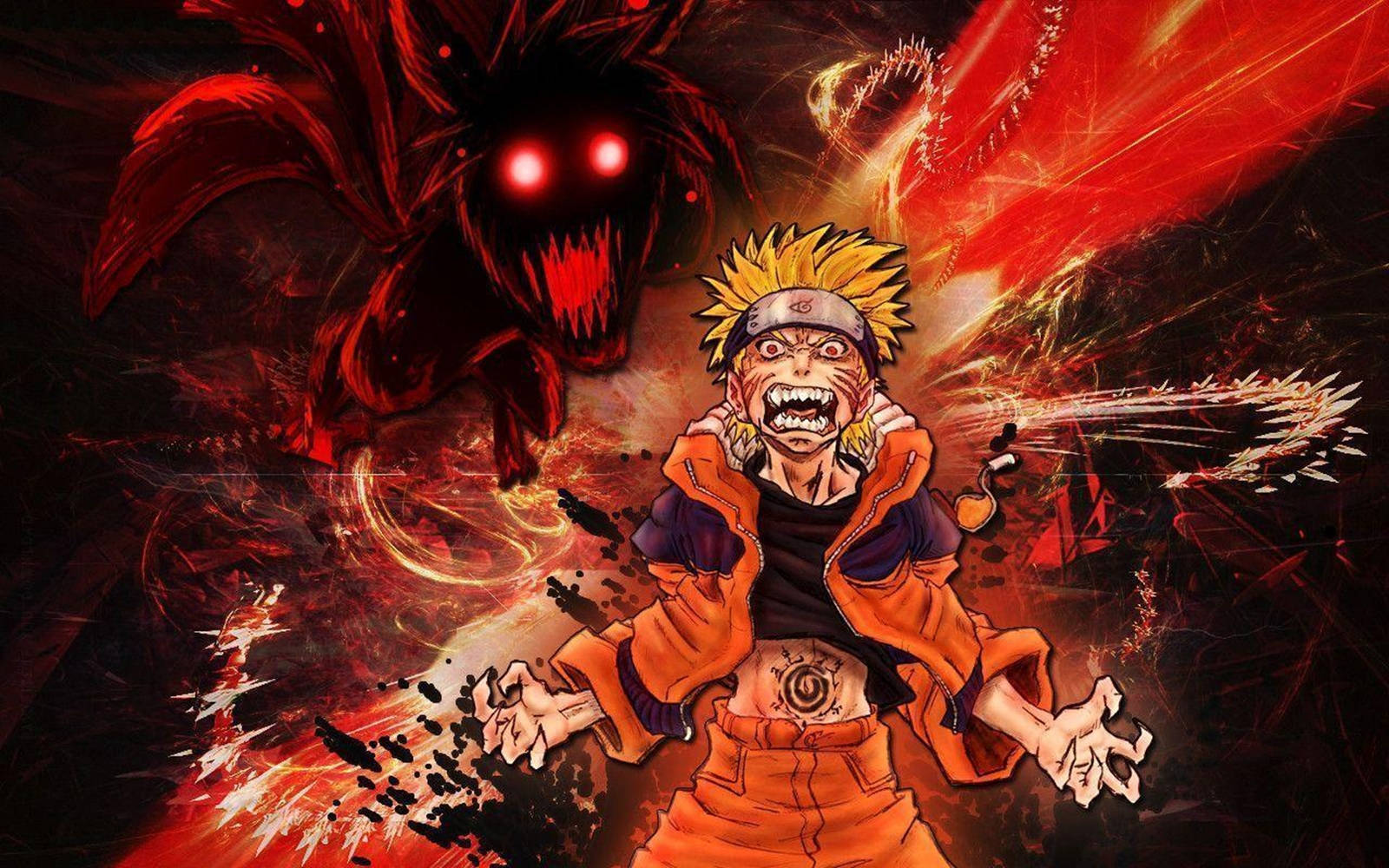 Naruto, Sage Mode, fiery red chakra attack, HD Desktop Wallpaper
