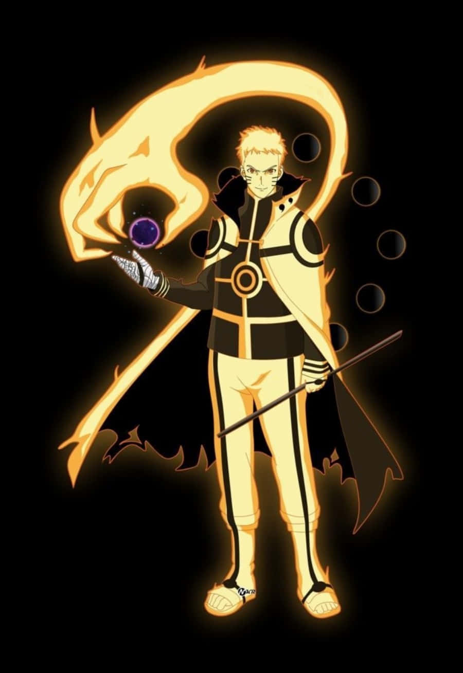 Naruto Sage Of Six Paths, black and gold outfit, glowing fox spirit, HD Phone Wallpaper