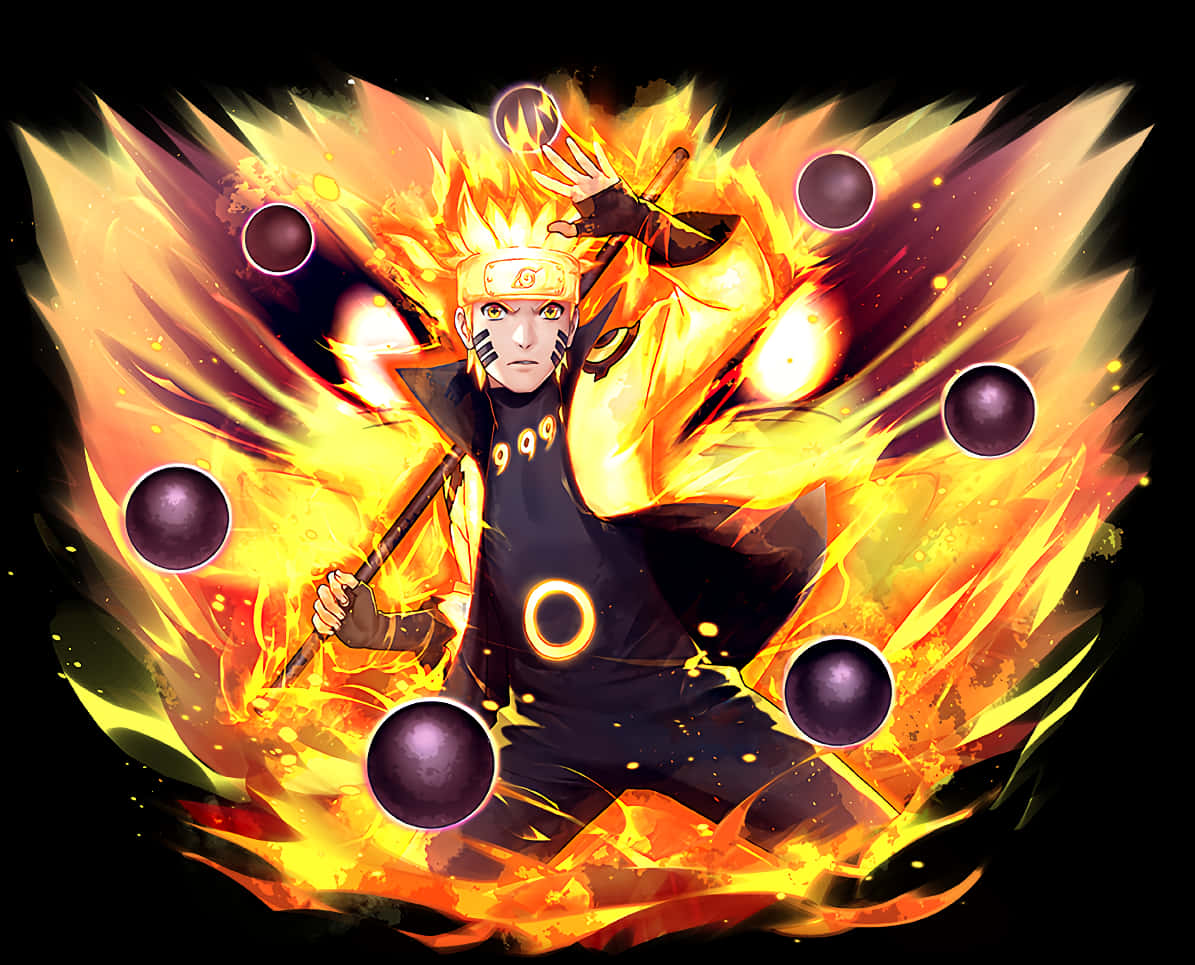 Naruto Sage Of Six Paths, nine tailed fox chakra, purple orbs, SD Desktop Wallpaper