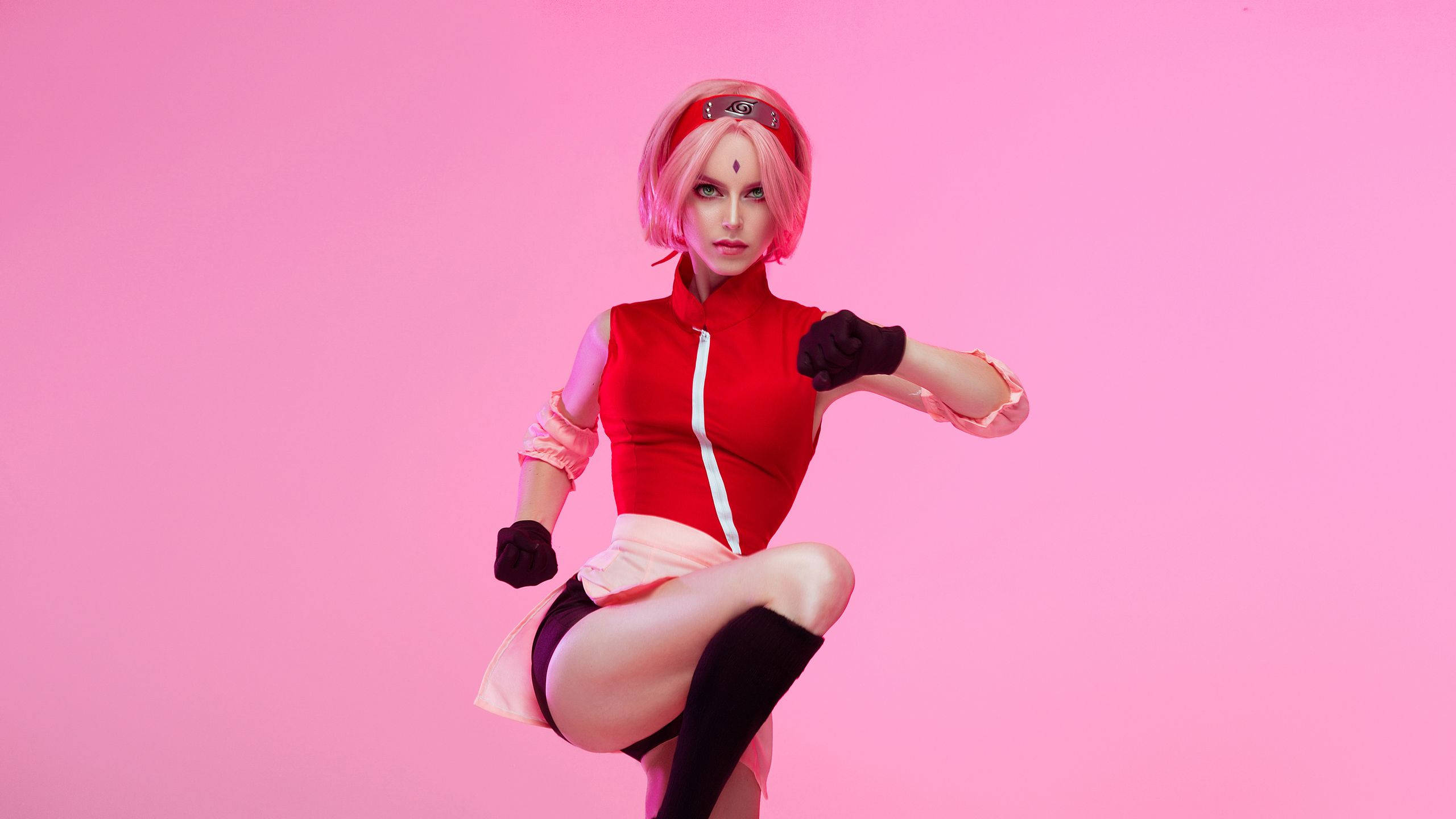 Naruto, Sakura, red and pink ninja outfit, 2K Desktop Wallpaper