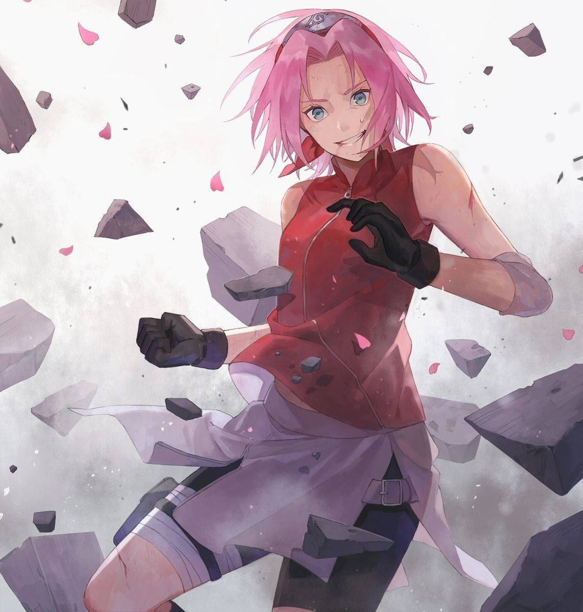 Naruto, Sakura, floating rocks, SD Phone Wallpaper