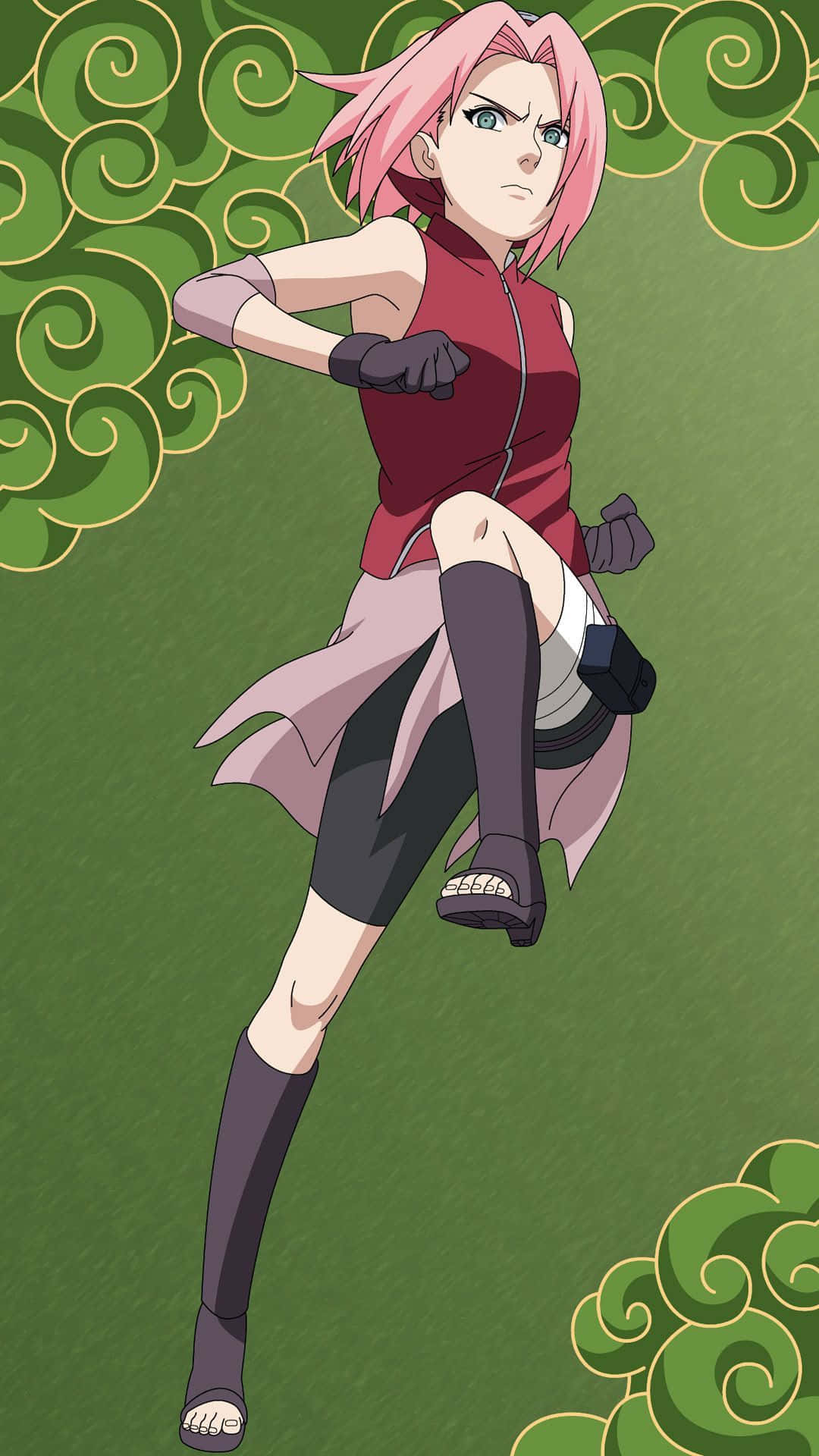 Naruto Sakura, pink-haired anime girl, red top, Full HD Phone Wallpaper