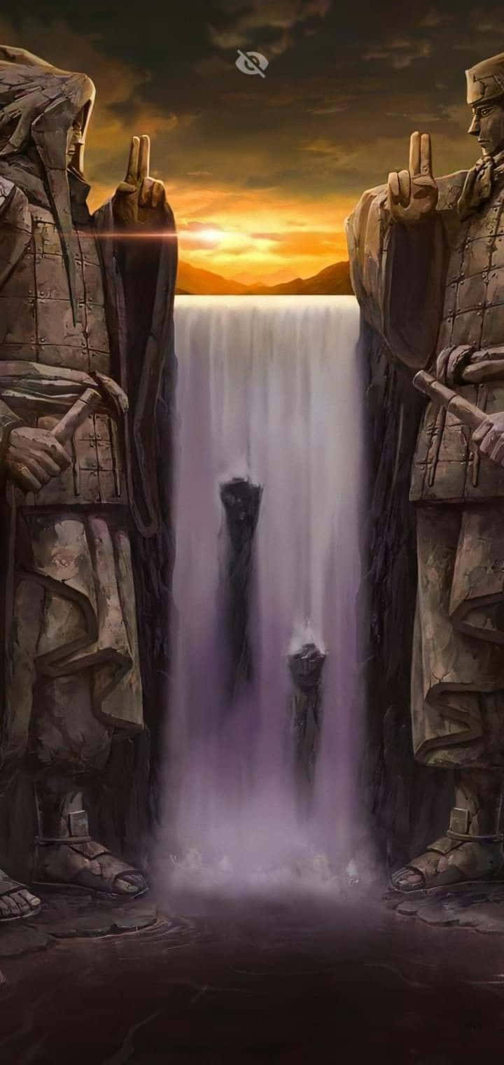 Naruto Scenery, waterfall, sunset, HD Phone Wallpaper