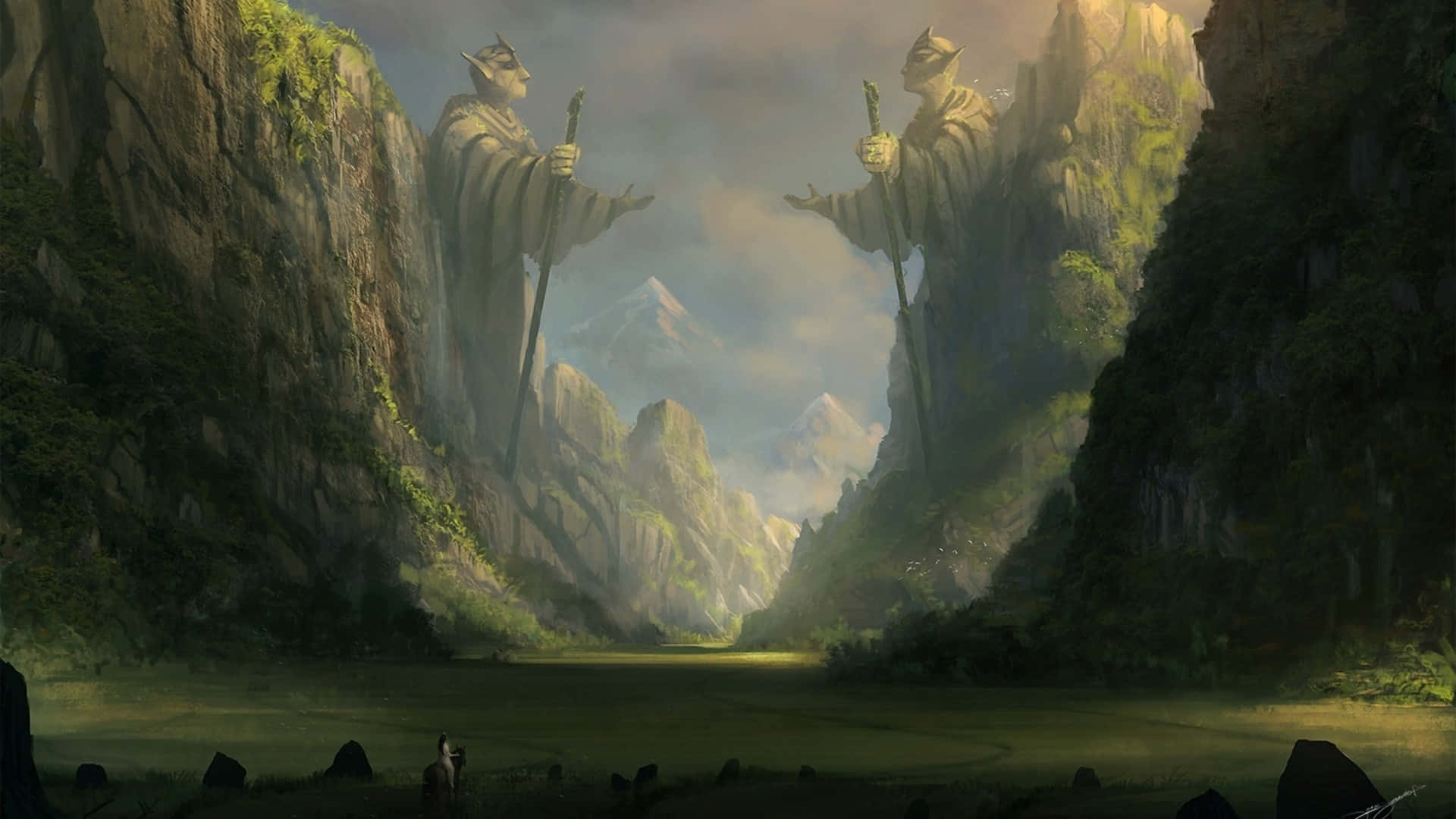 Naruto Scenery, stone guardians, misty canyon, Full HD Desktop Wallpaper