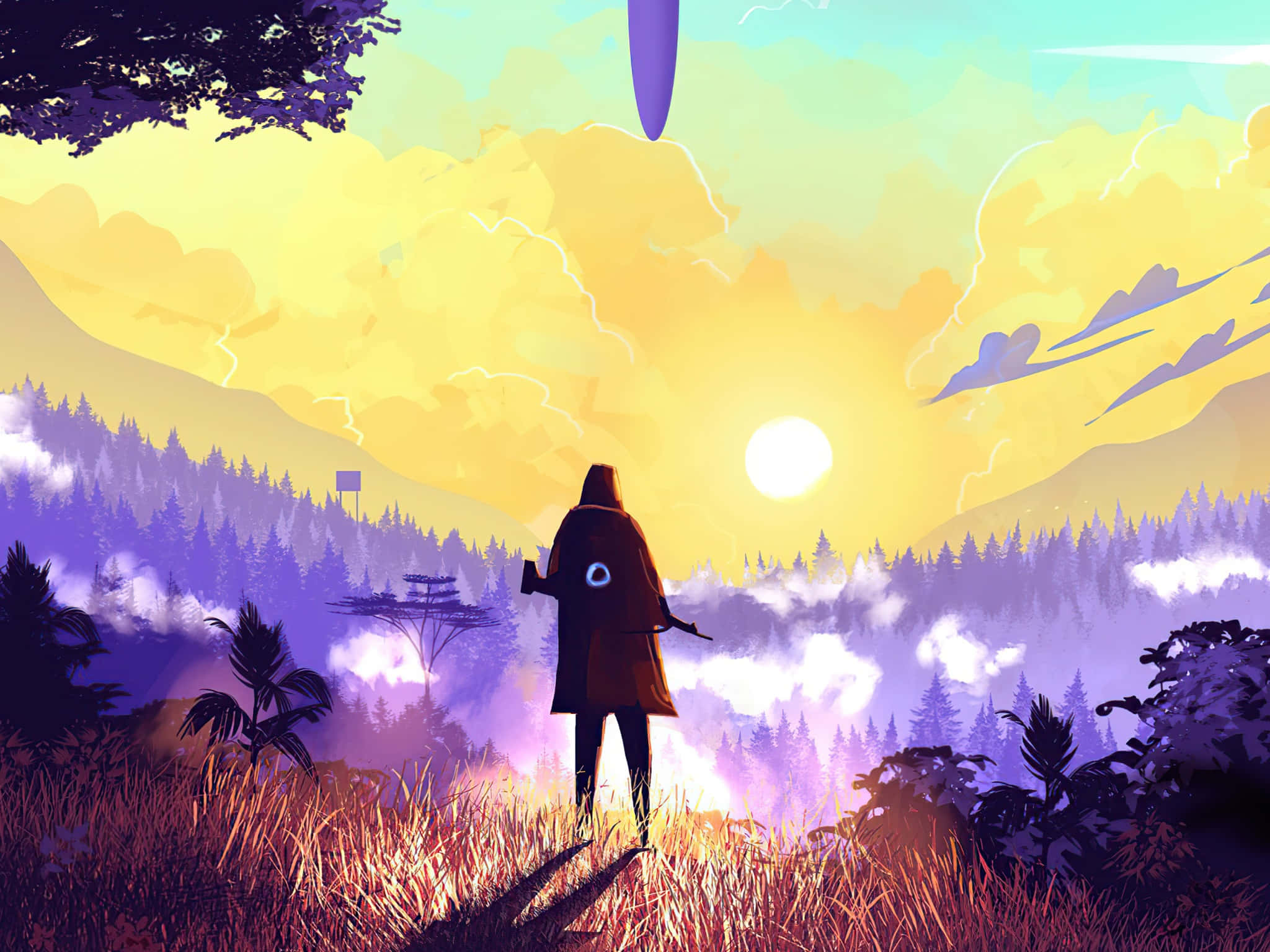 Hidden Leaf Village, golden grass, surreal sunset, Full HD Desktop Wallpaper