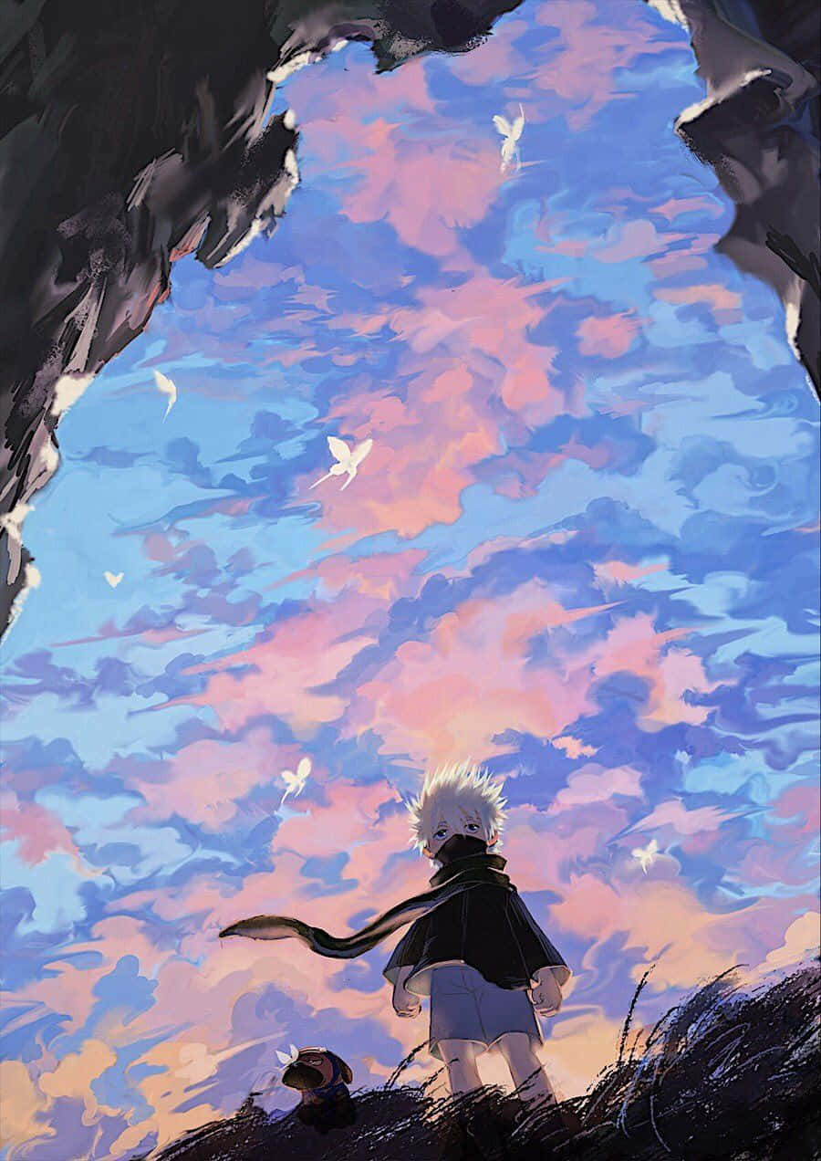 Naruto, white hair, rocky cave opening, SD Phone Wallpaper