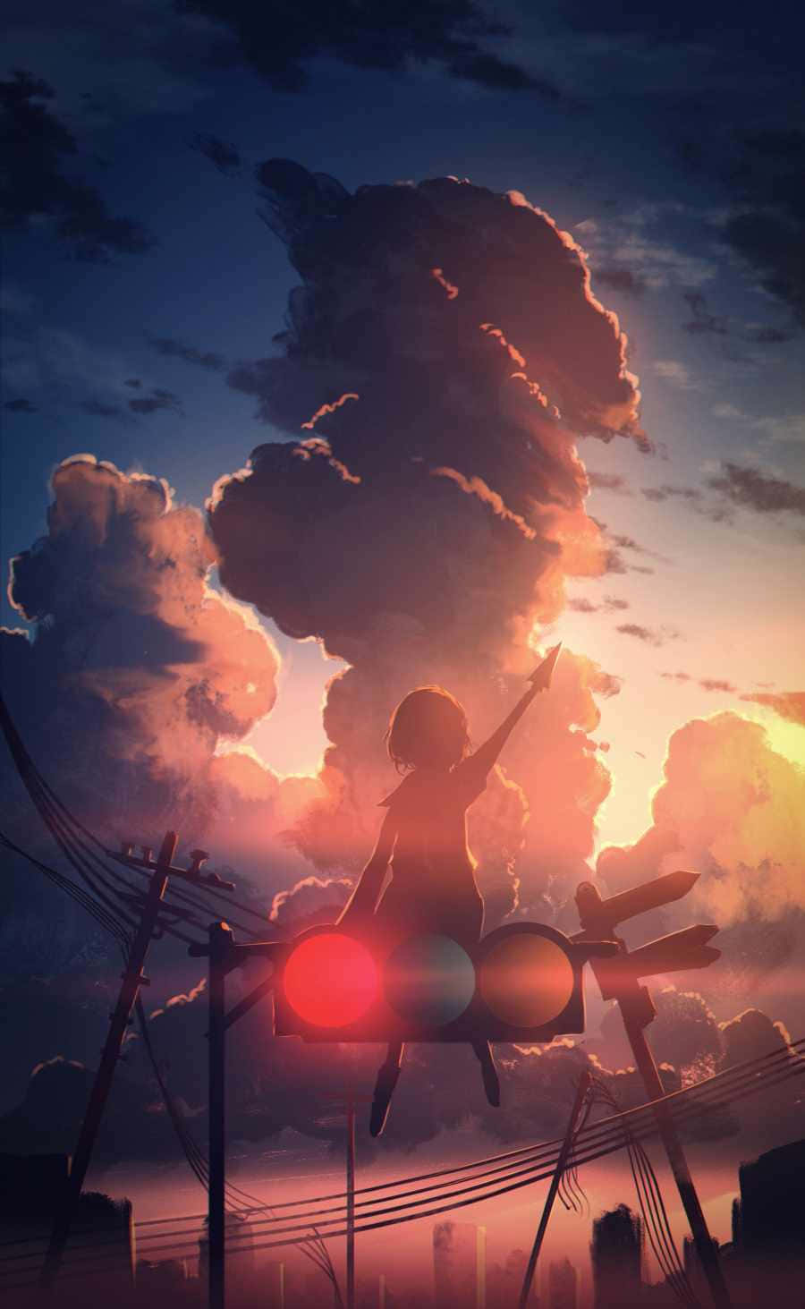 Naruto, sunset, traffic light, HD Phone Wallpaper