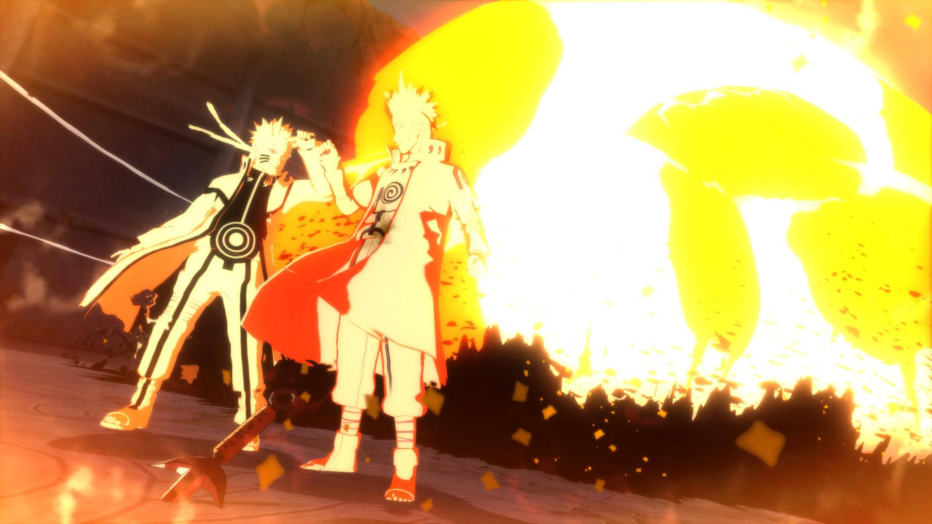Naruto Shippuden 4K, yellow silhouette, fiery explosion, Full HD Desktop Wallpaper