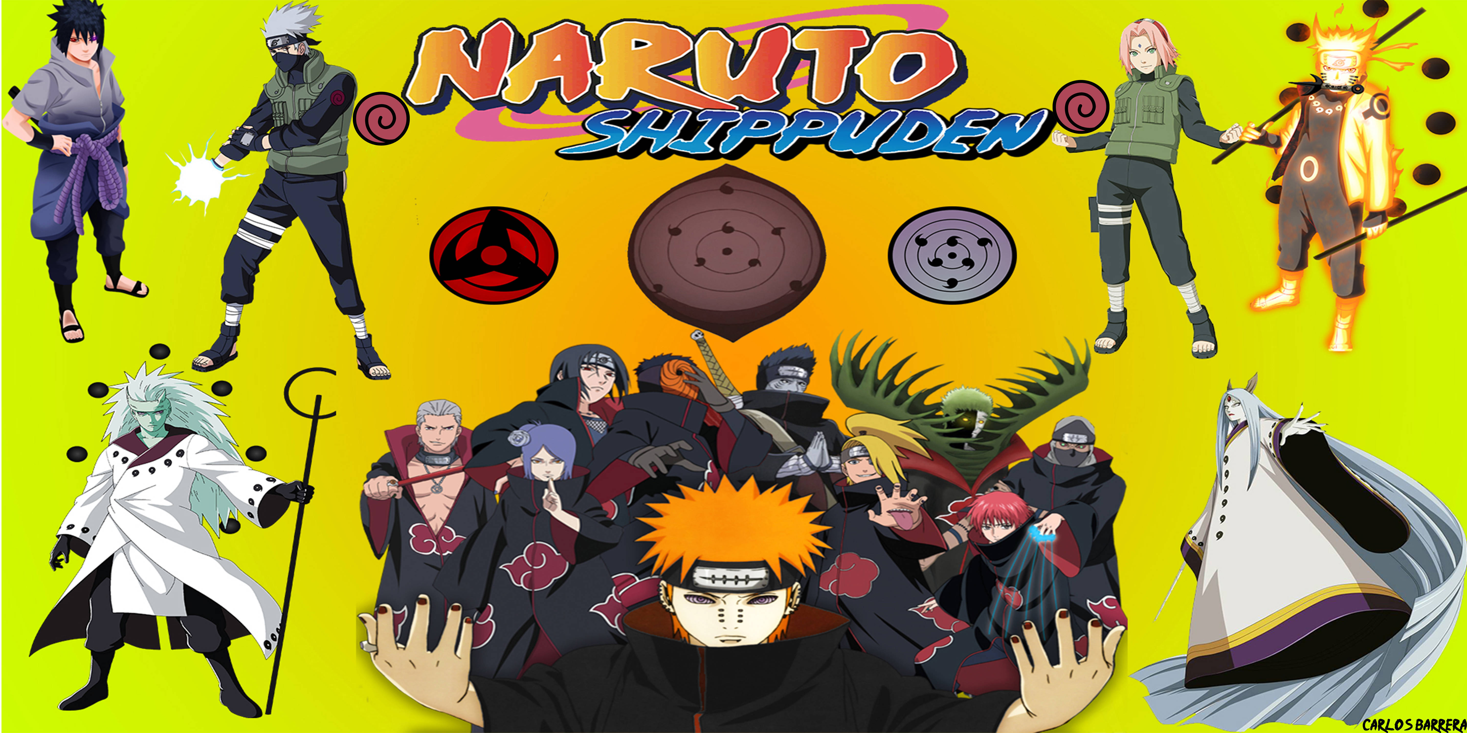Naruto Shippuden 4K, anime characters, bright yellow background, 5K Desktop Wallpaper