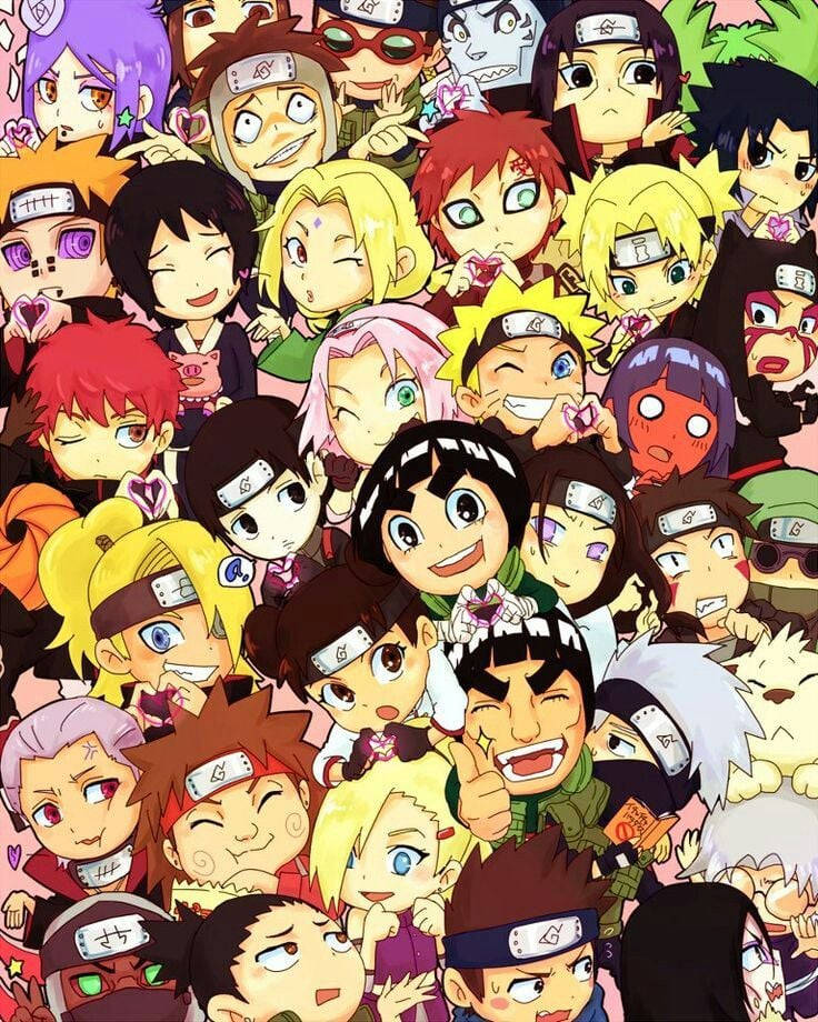 Naruto Shippuden, chibi-style anime, Naruto characters, SD Phone Wallpaper
