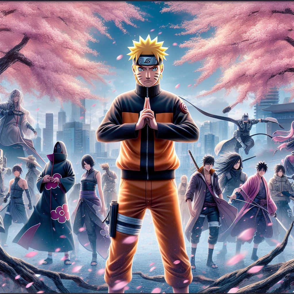 Naruto Shippuden, cherry blossoms, ninja allies, SD Desktop Wallpaper