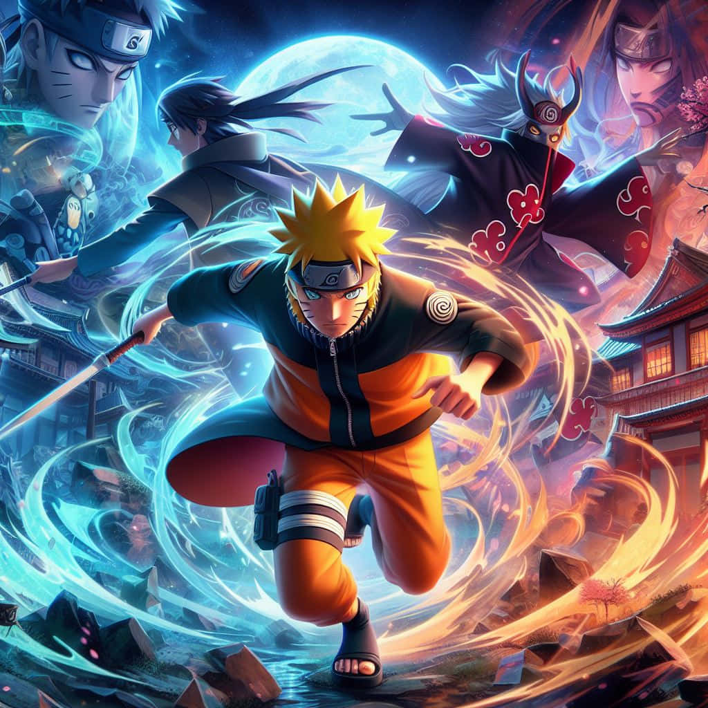 Naruto Shippuden, anime battle scene, swirling blue and orange chakra, SD Desktop Wallpaper