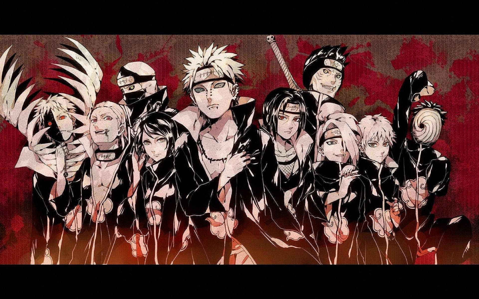 Naruto Shippuden, black cloaks, blood-red textured background, Full HD Desktop Wallpaper