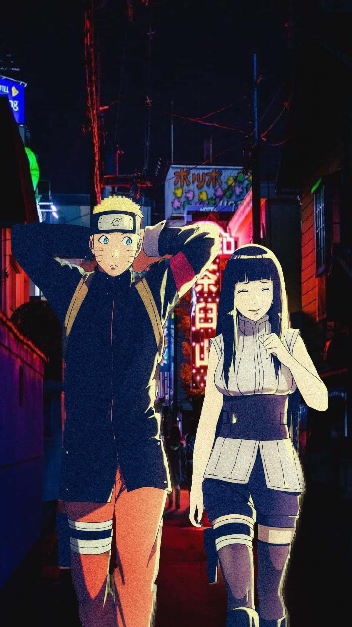 Naruto Shippuden, iPhone, neon-lit night street, Full HD Phone Wallpaper
