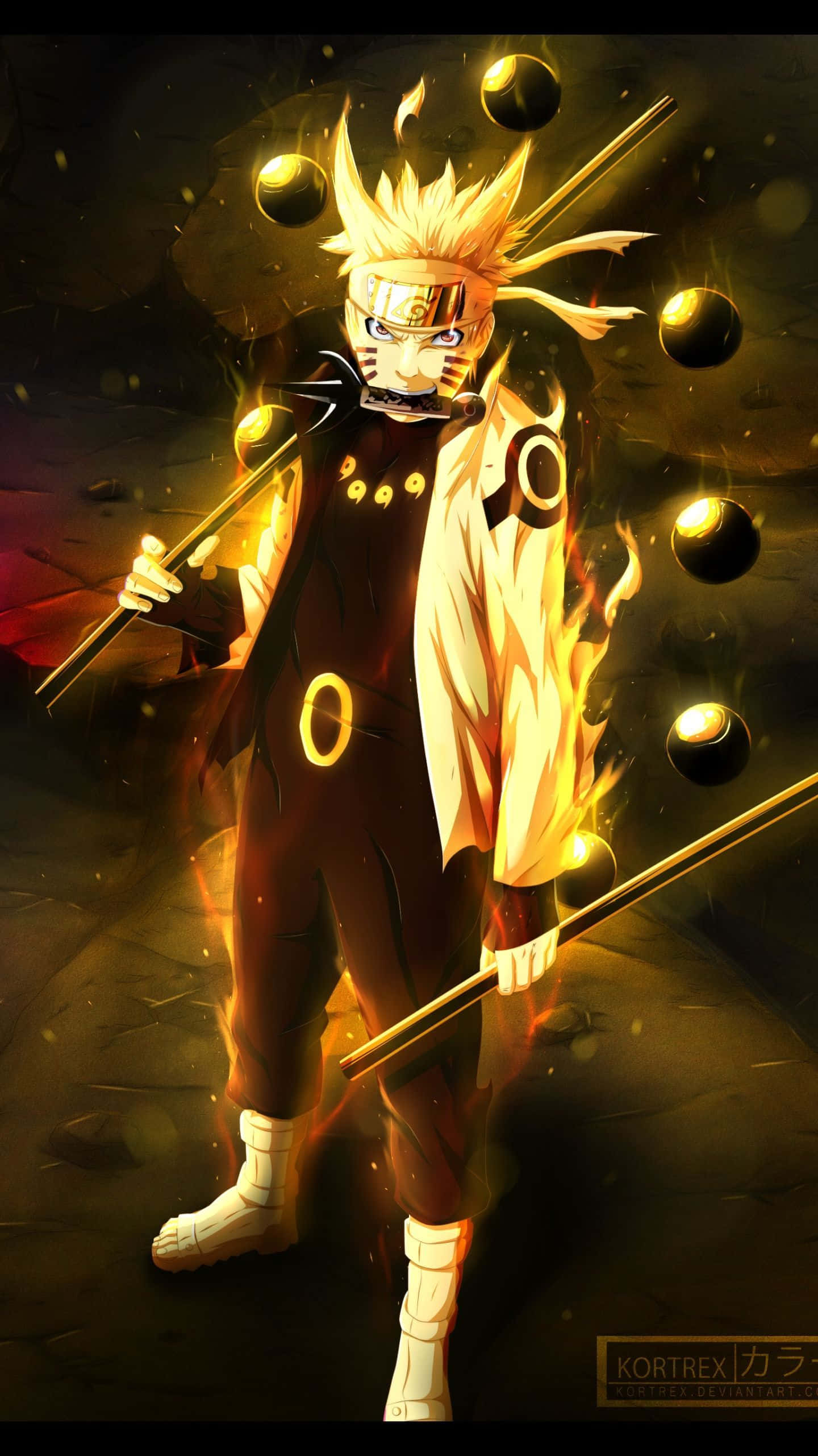 Naruto Shippuden, Naruto, fiery orange and black outfit, 2K Phone Wallpaper