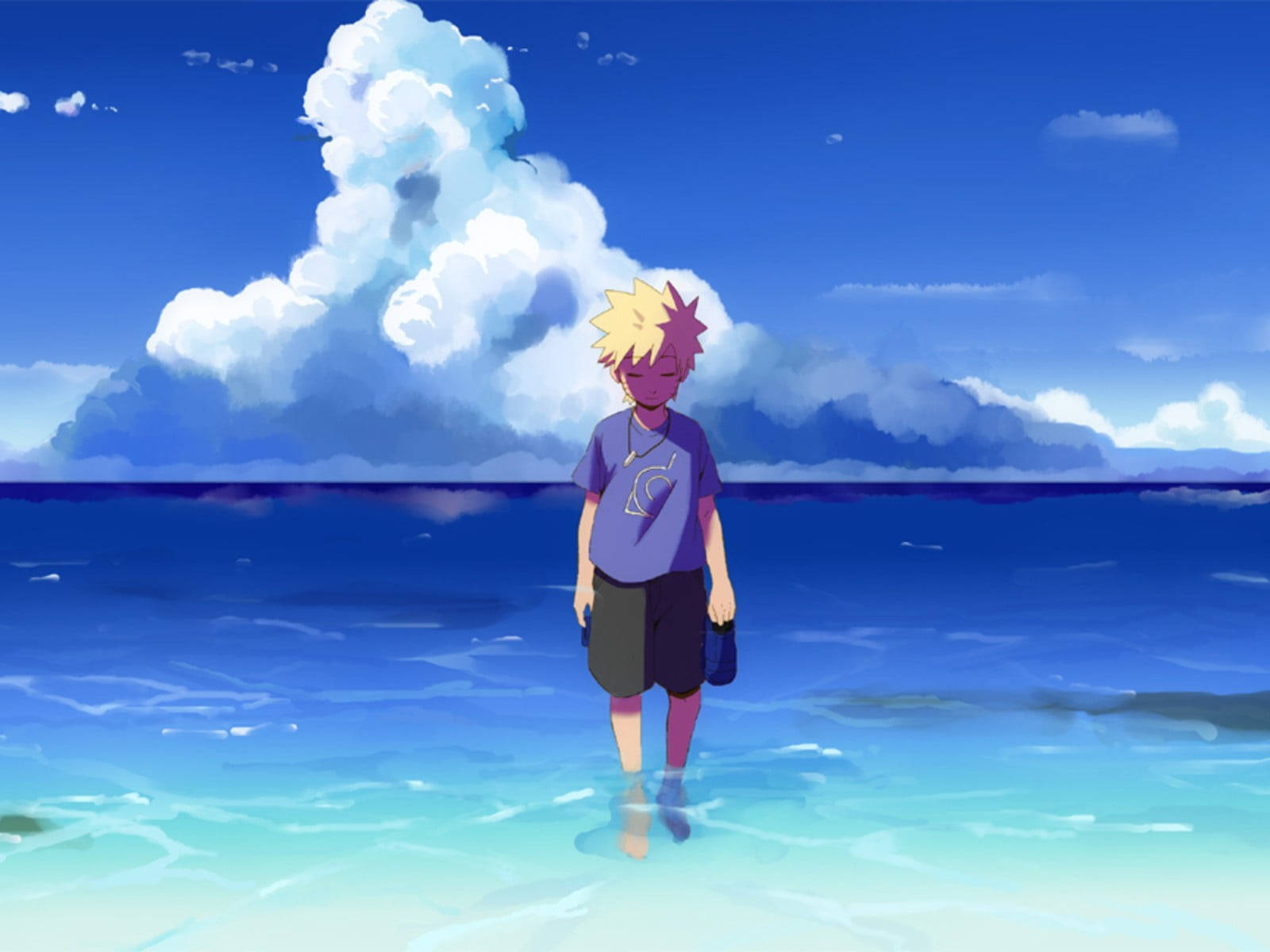 Naruto, spiky-haired anime boy, turquoise ocean water, HD Desktop Wallpaper