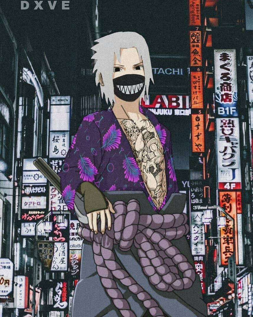 Naruto, kimono, neon-lit Tokyo alleyway, SD Phone Wallpaper