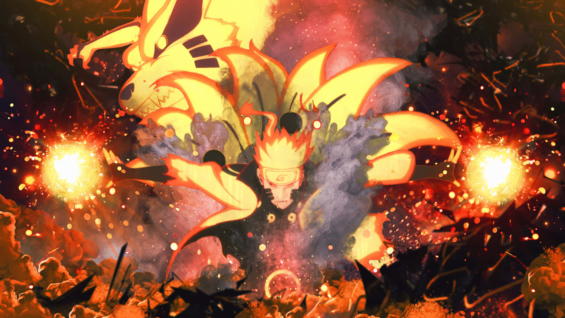 Naruto, nine tails, glowing orbs, Full HD Desktop Wallpaper