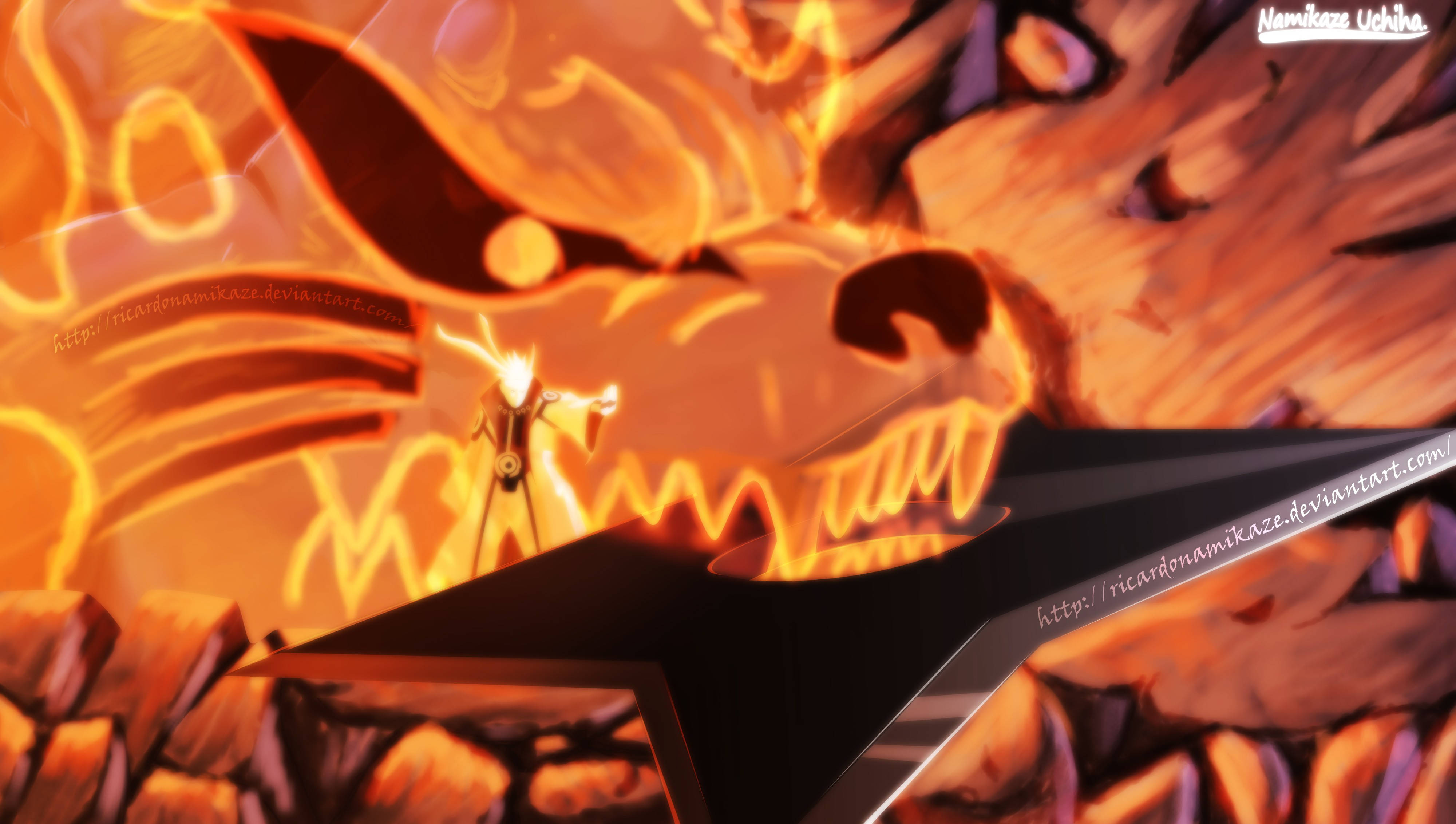 Naruto, fiery fox, glowing eyes, 4K Desktop Wallpaper