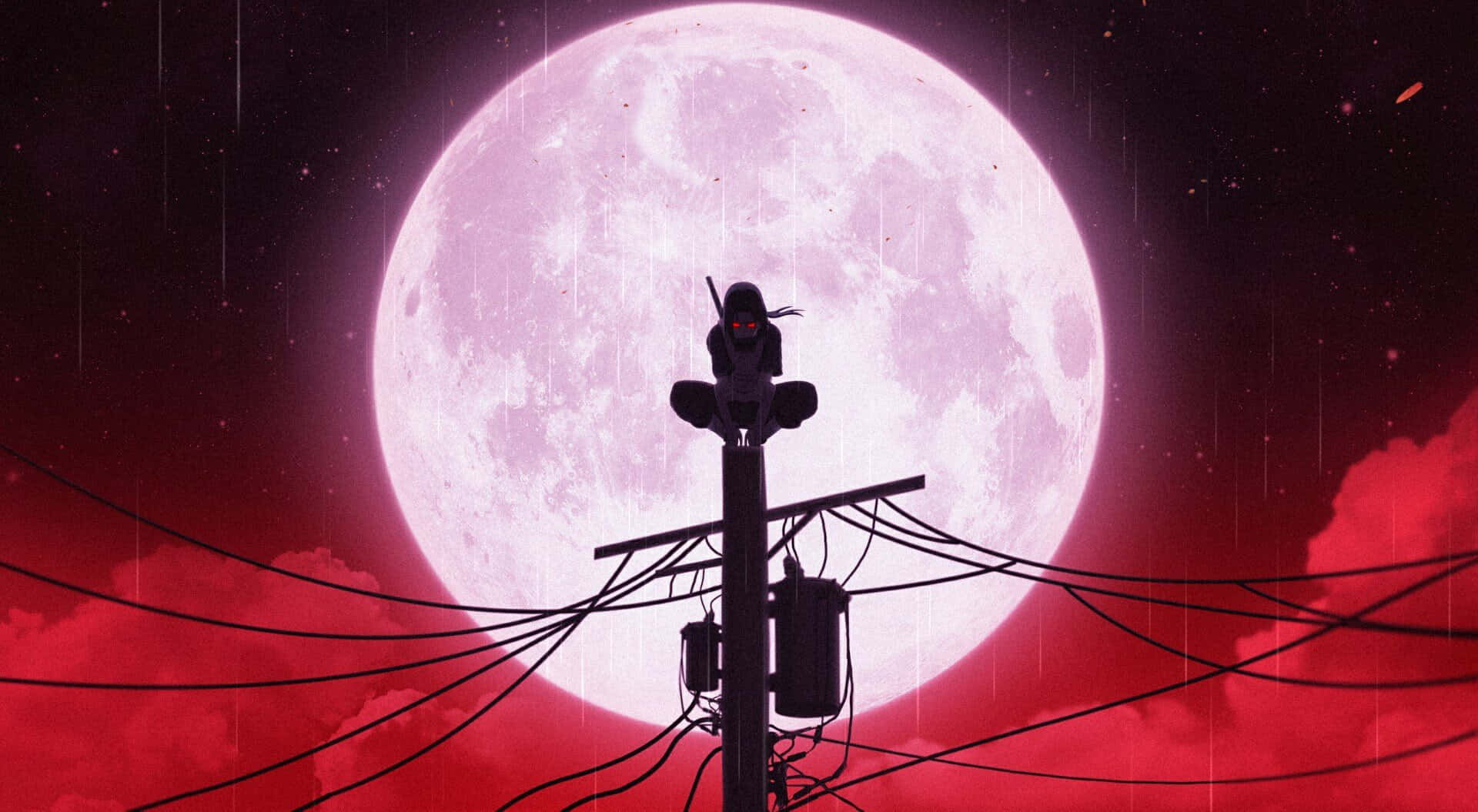 Naruto, pink moon, red clouds, Full HD Desktop Wallpaper