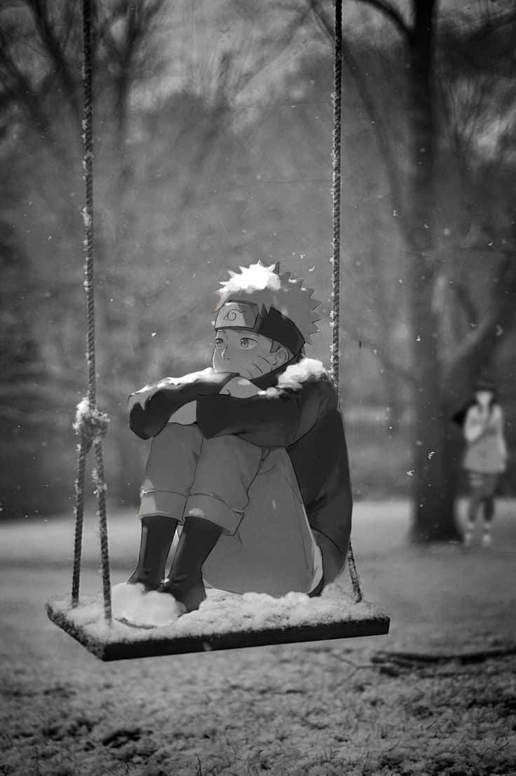 Naruto Swing, black and white, young anime boy, SD Phone Wallpaper