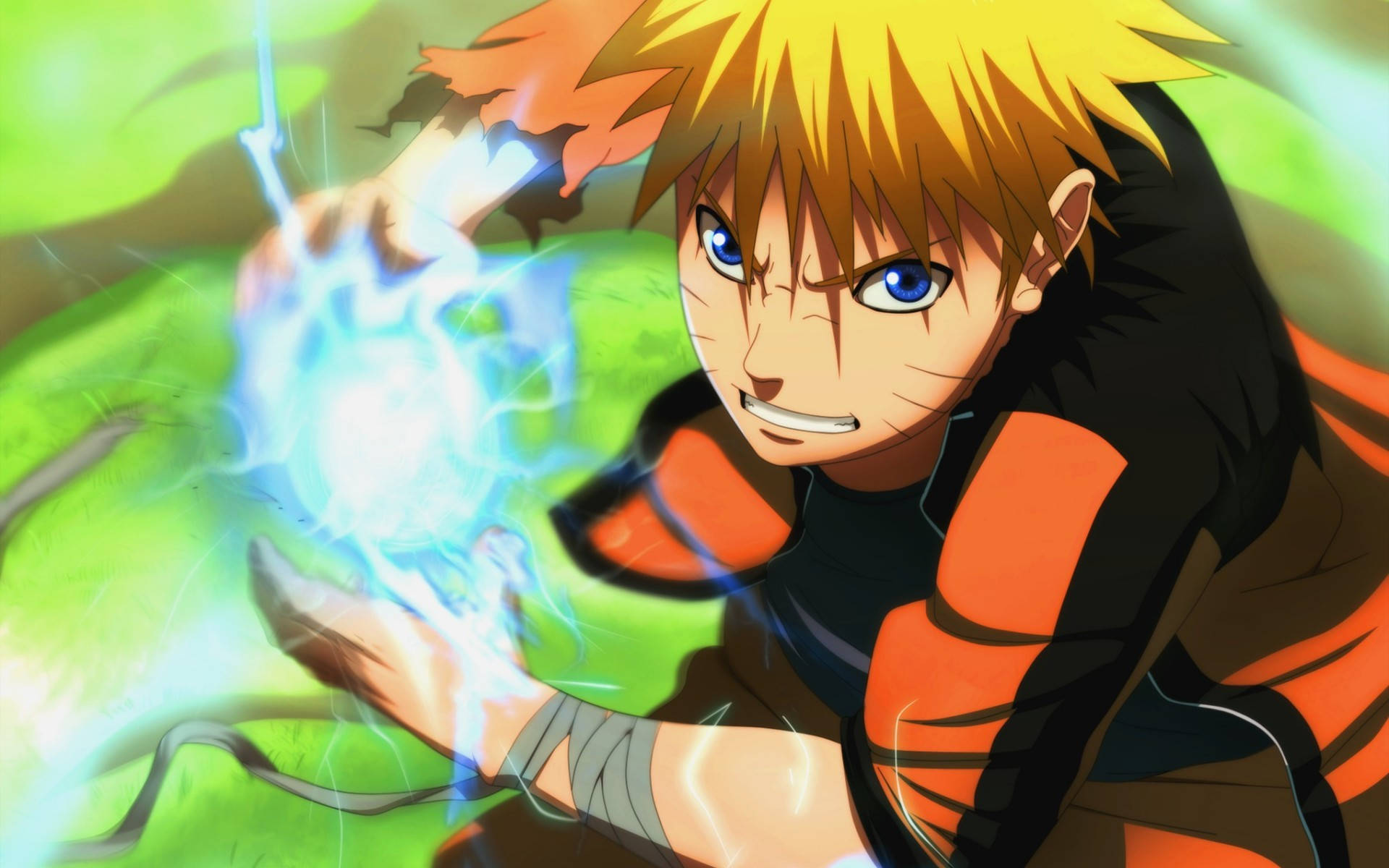 Naruto, rasengan, grassy field, Full HD Desktop Wallpaper