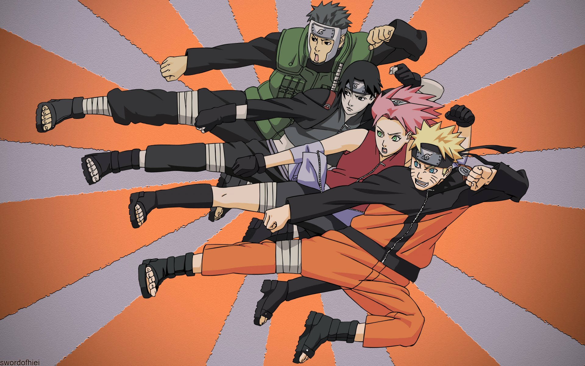 Team 7, anime ninja, radiant orange, Full HD Desktop Wallpaper