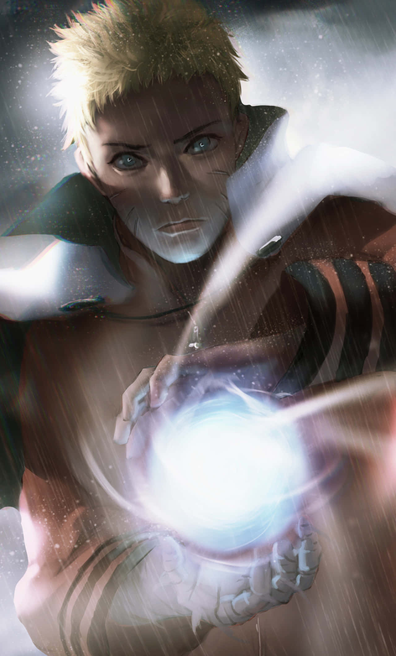 Naruto Uzumaki, spiky blonde hair, glowing blue chakra sphere, Full HD Phone Wallpaper