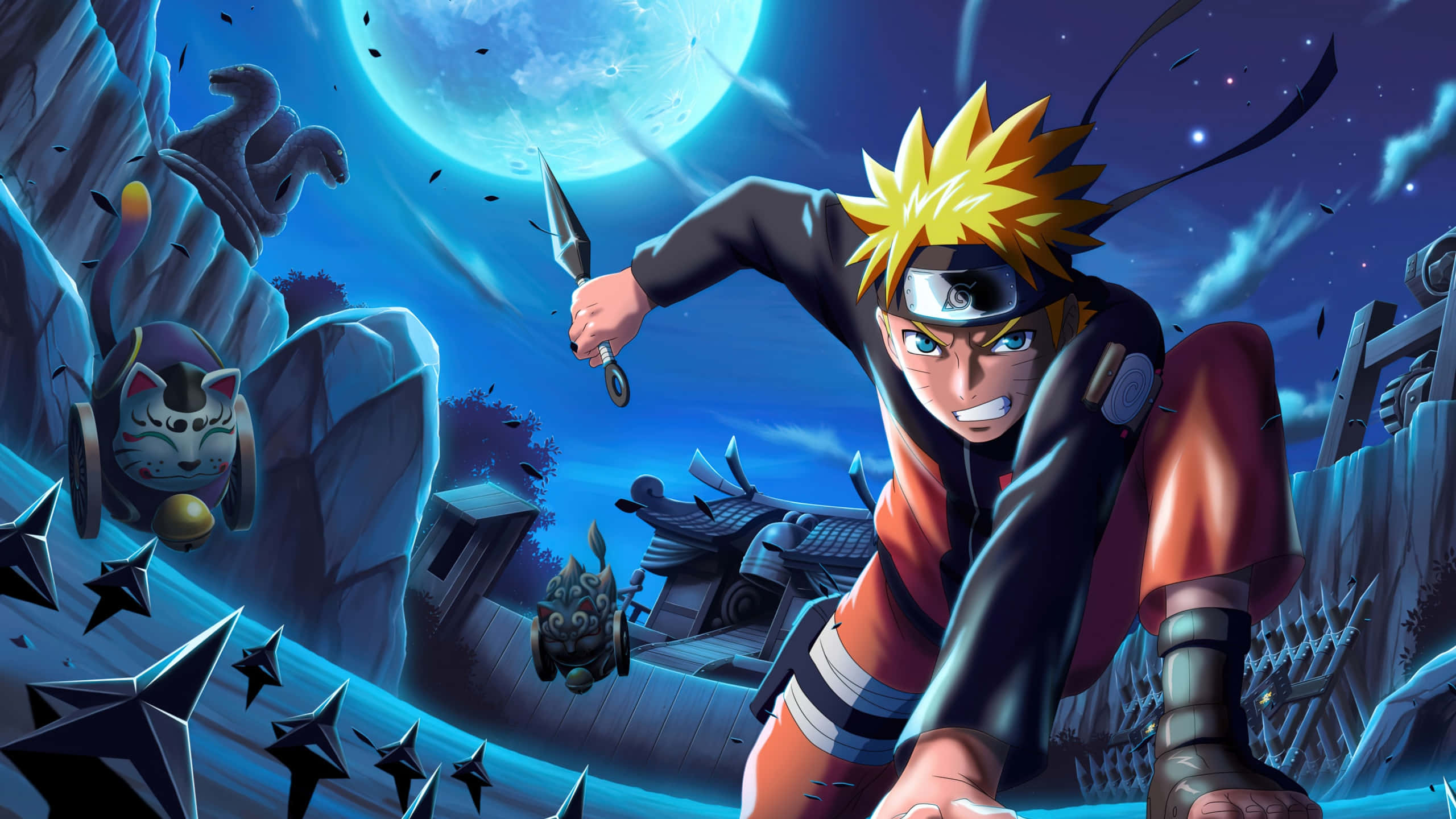 Naruto Uzumaki, 4K, glowing blue moon, 2K Desktop Wallpaper